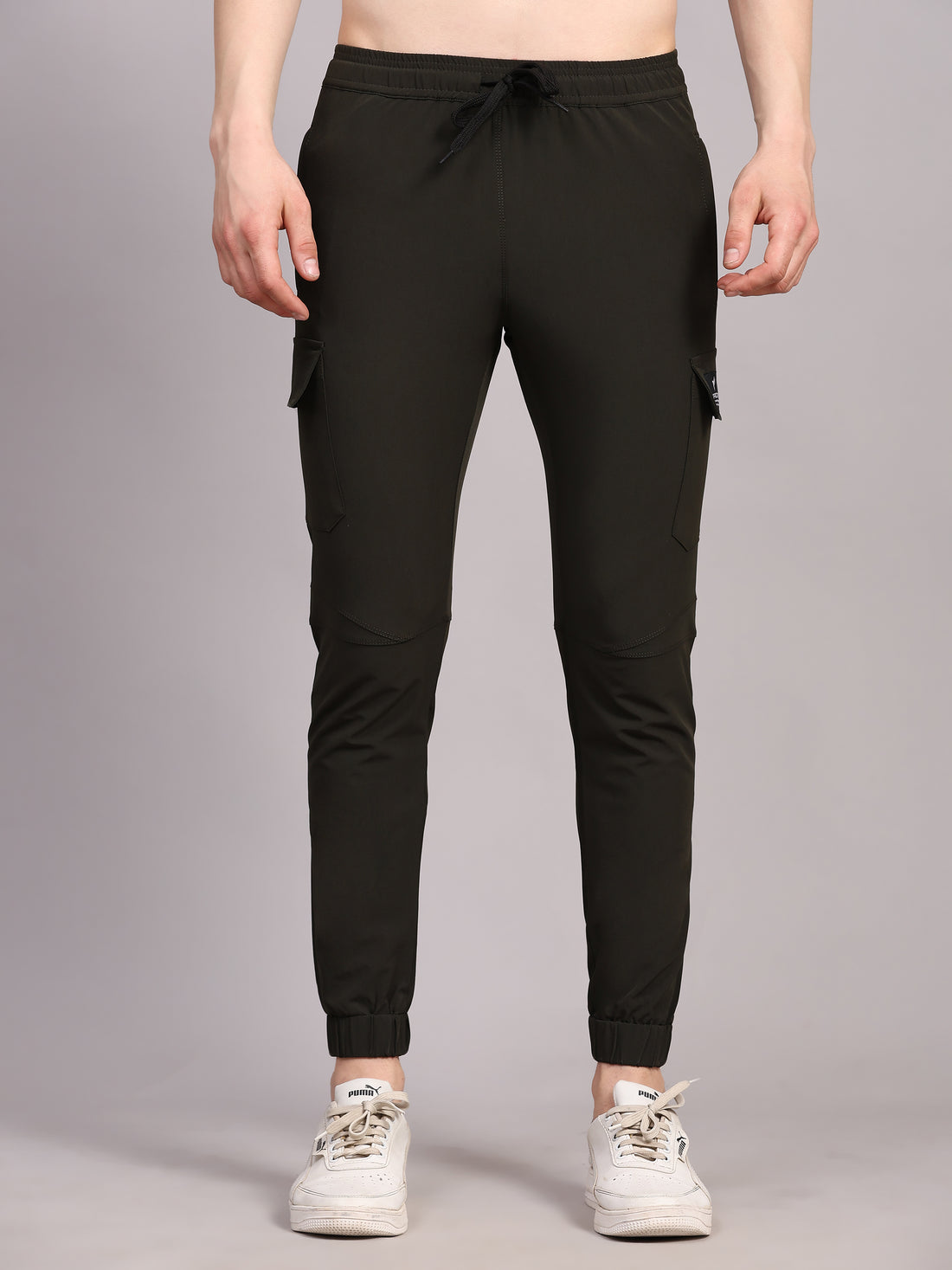 Dpassion Men Olive Cargo Joggers Slim Fit Gym Performance Wear