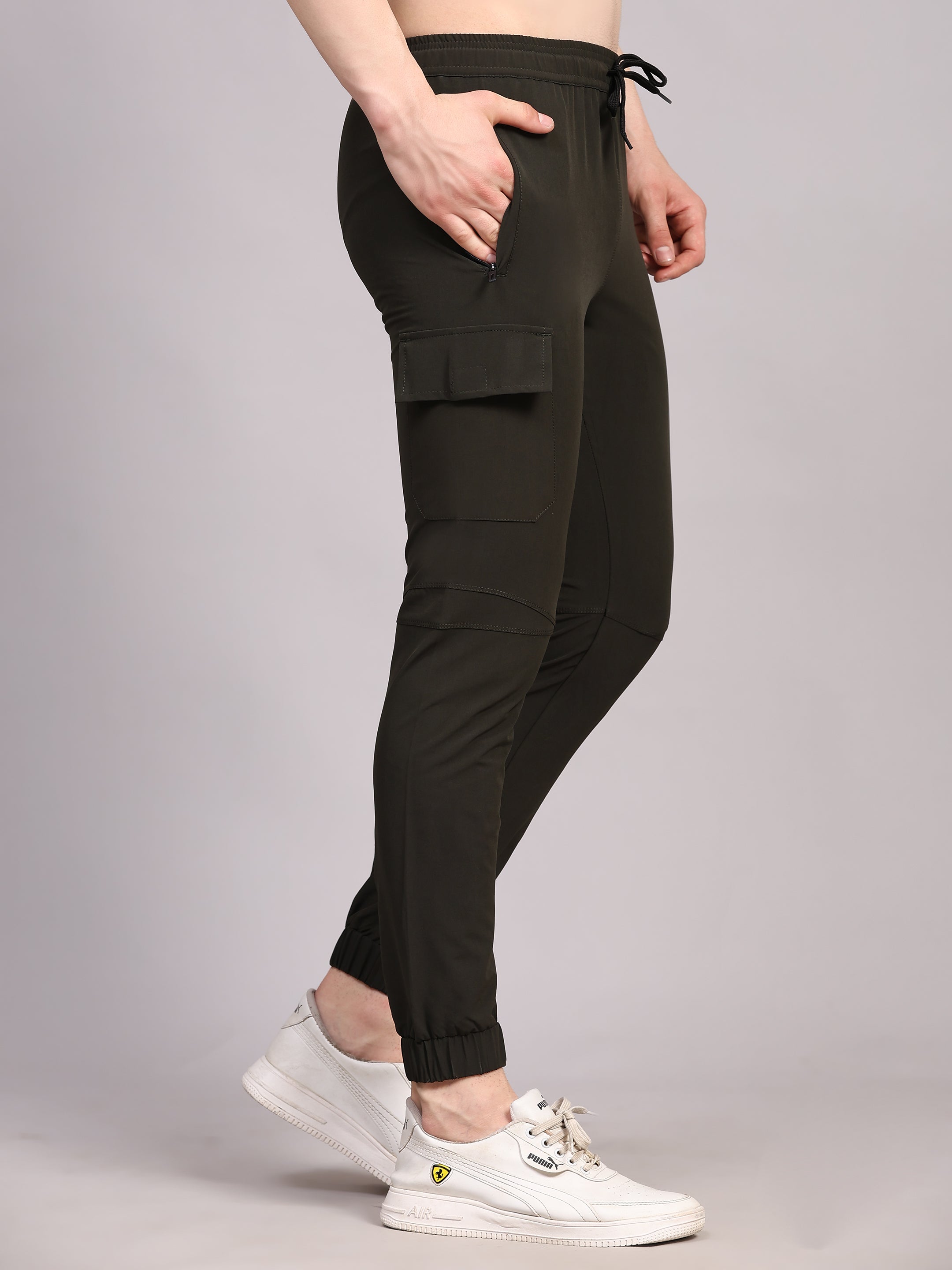 Dpassion Men Olive Cargo Joggers Slim Fit Gym Performance Wear
