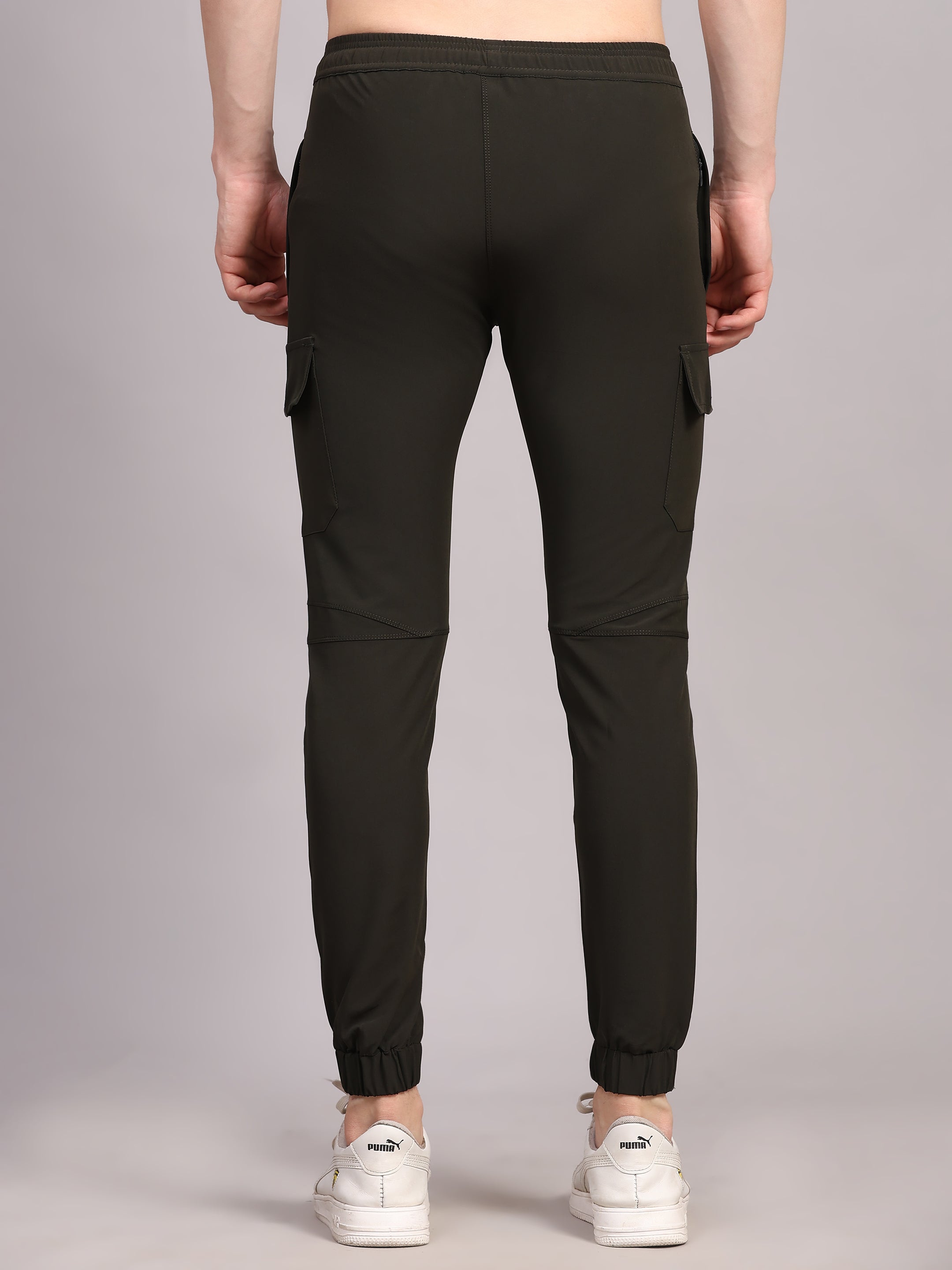 Dpassion Men Olive Cargo Joggers Slim Fit Gym Performance Wear