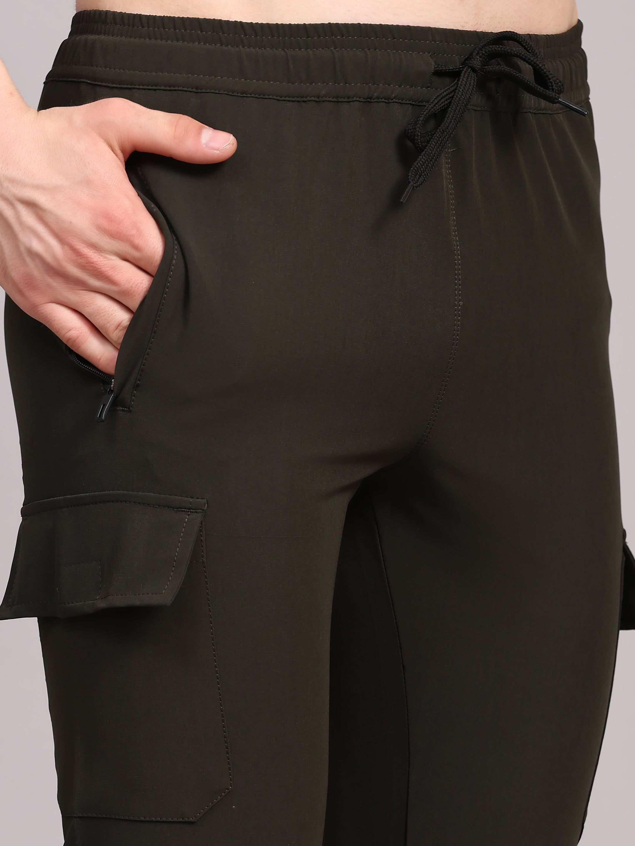 Dpassion Men Olive Cargo Joggers Slim Fit Gym Performance Wear