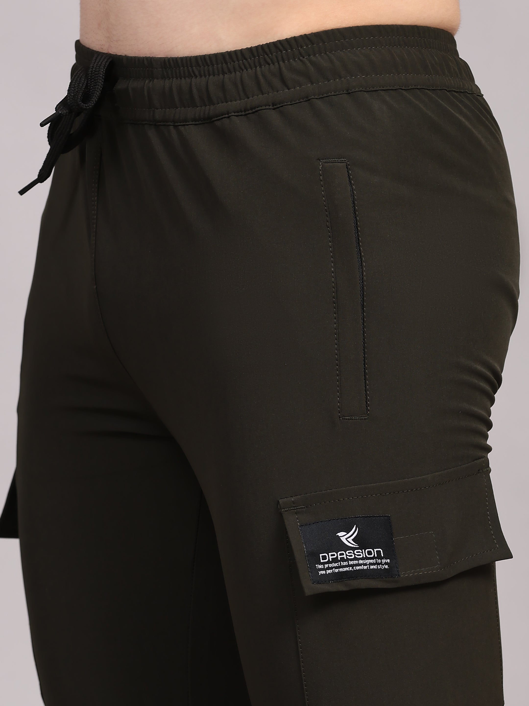 Dpassion Men Olive Cargo Joggers Slim Fit Gym Performance Wear
