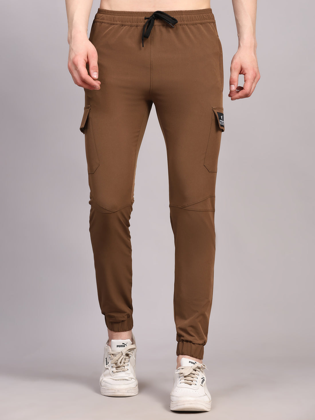 Dpassion Men Brown Cargo Joggers Tapered Gym Performance Activewear - Dpassion