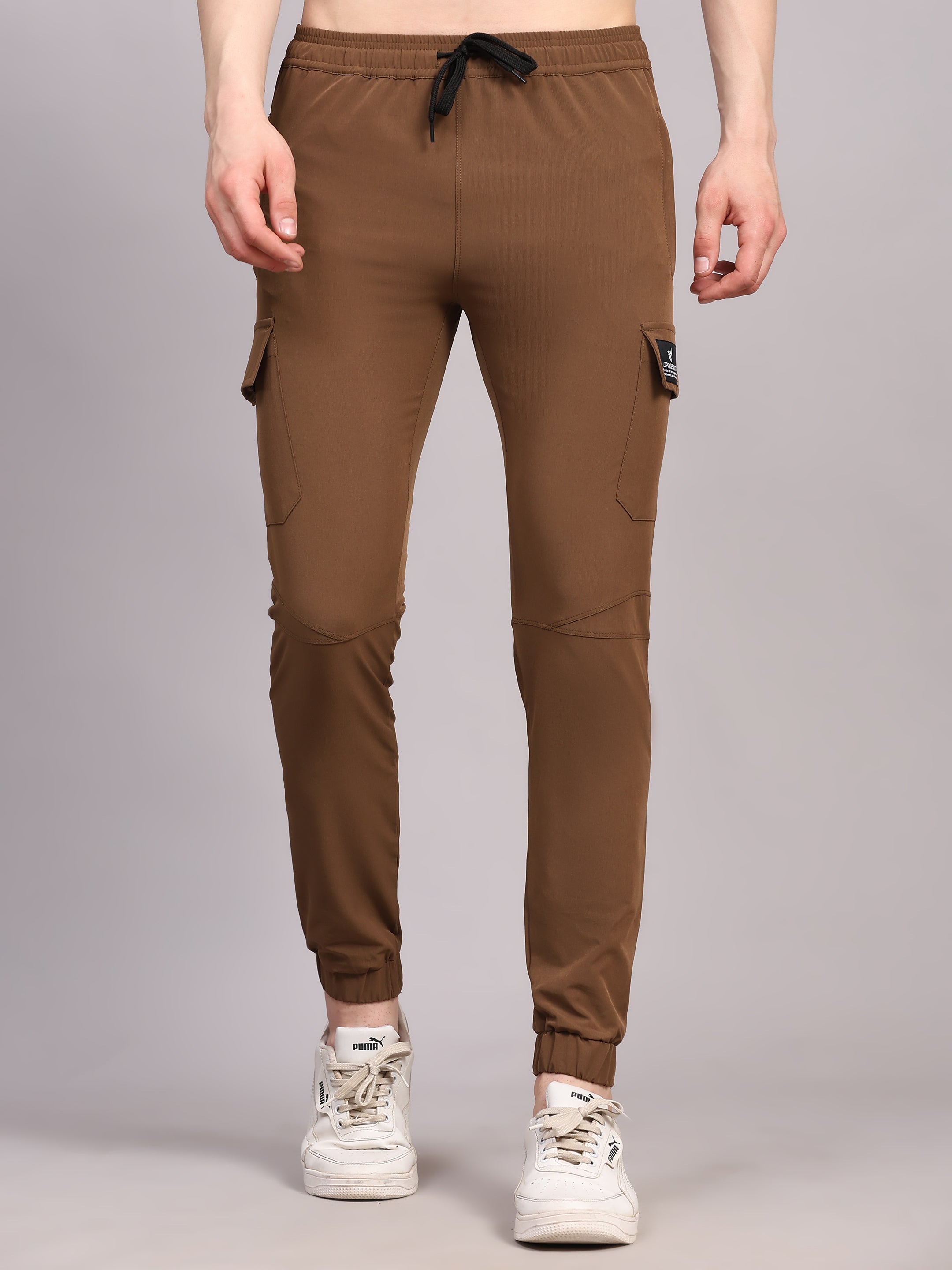 Dpassion Men Brown Cargo Joggers Tapered Gym Performance Activewear - Dpassion