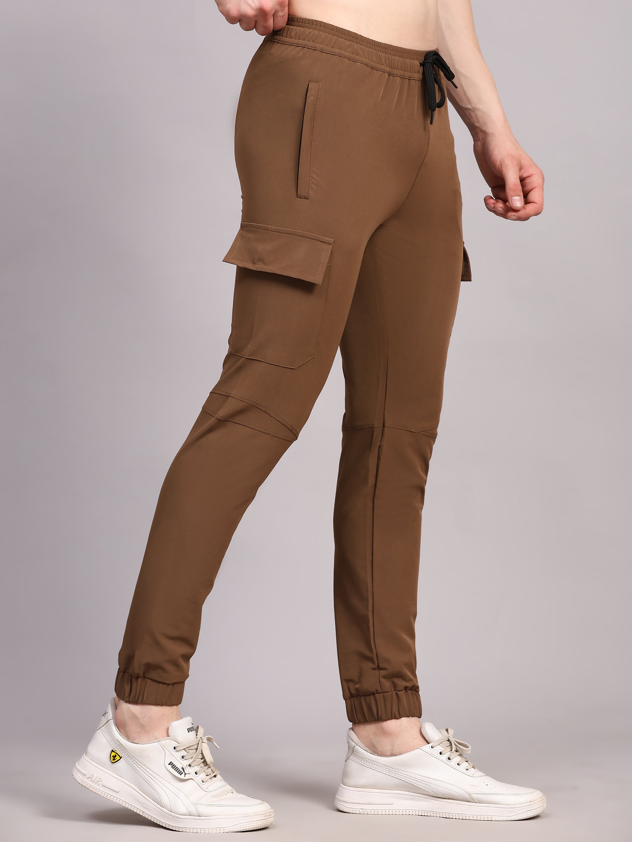 Dpassion Men Brown Cargo Joggers Tapered Gym Performance Activewear - Dpassion