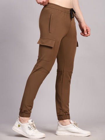 Dpassion Men Brown Cargo Joggers Tapered Gym Performance Activewear - Dpassion