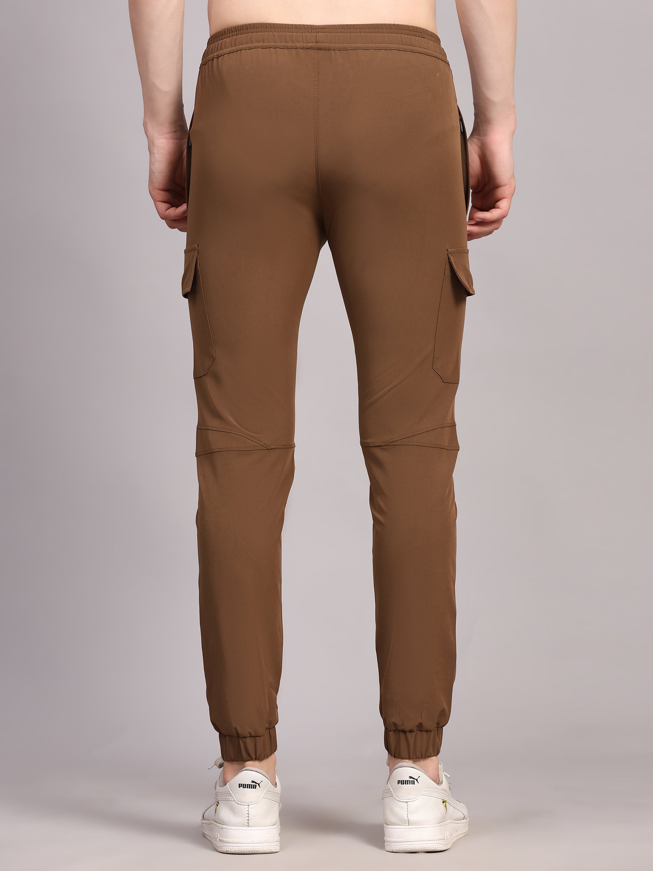 Dpassion Men Brown Cargo Joggers Tapered Gym Performance Activewear - Dpassion