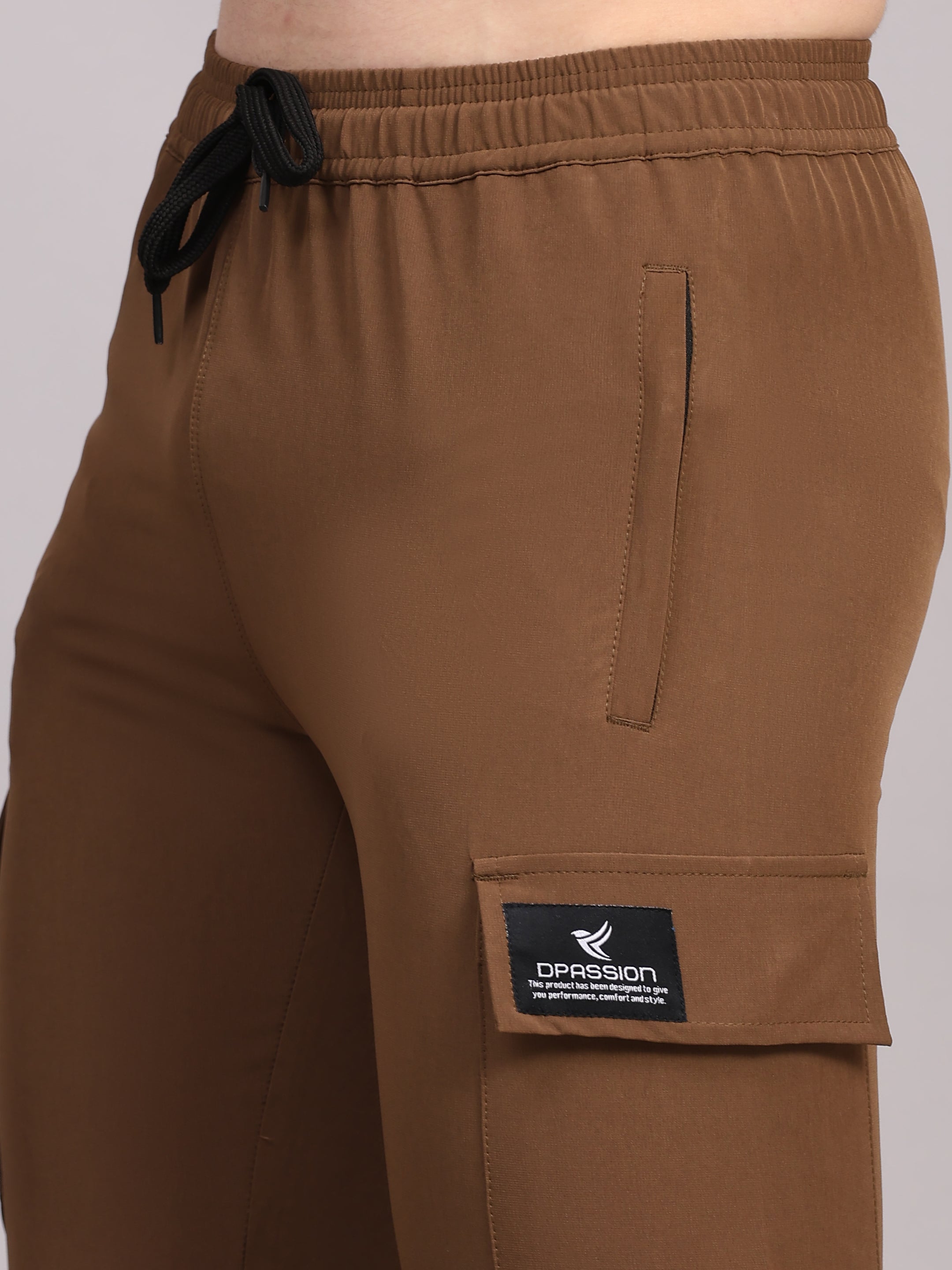 Dpassion Men Brown Cargo Joggers Tapered Gym Performance Activewear - Dpassion