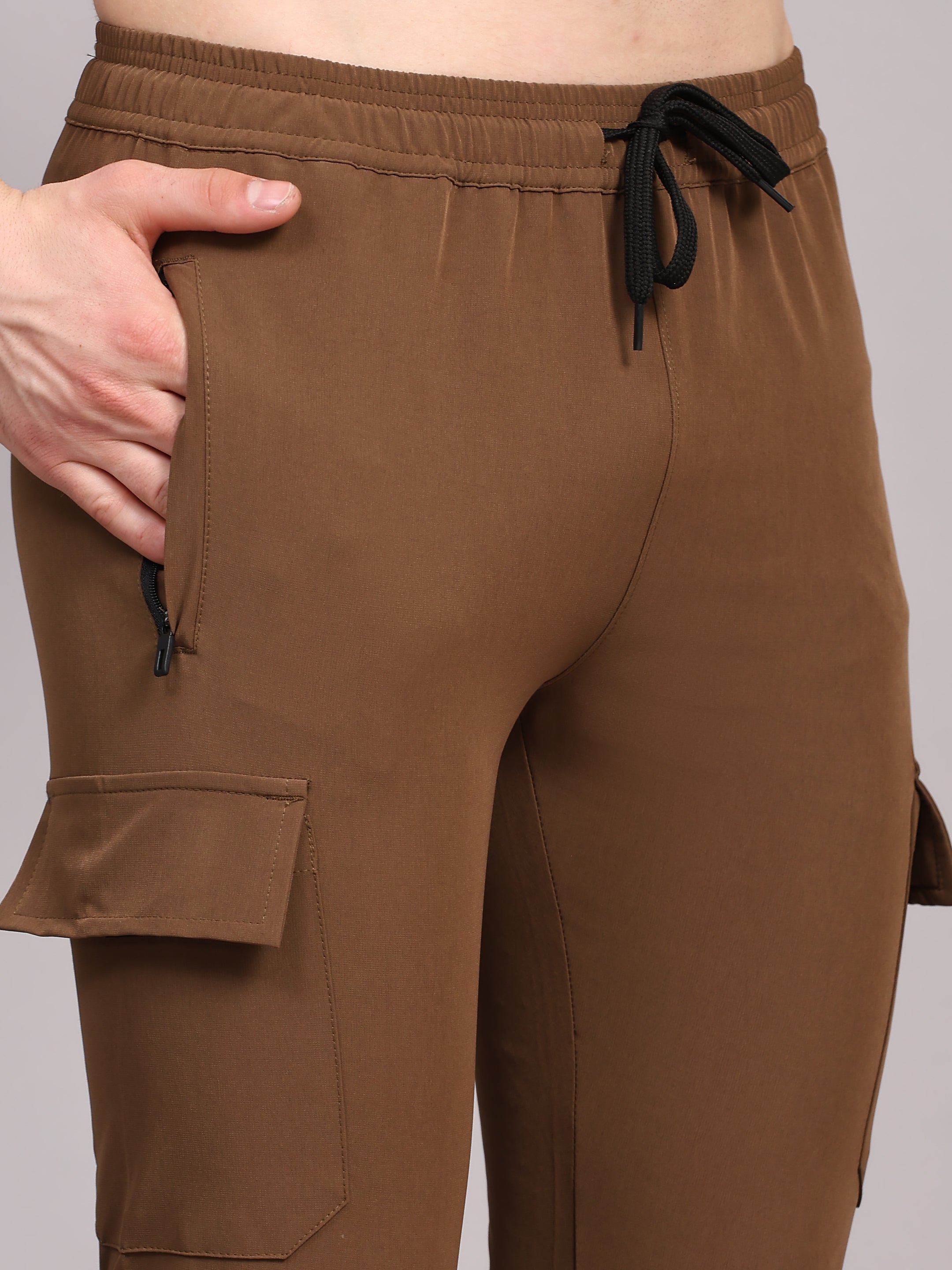 Dpassion Men Brown Cargo Joggers Tapered Gym Performance Activewear - Dpassion