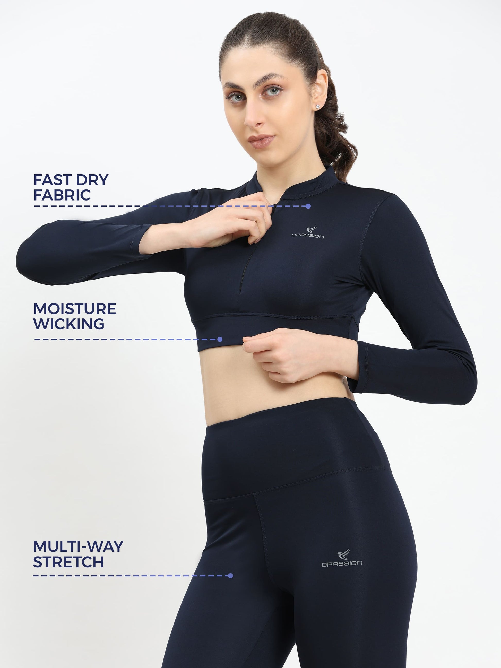 Dpassion CoreFlex Long Sleeve Crop Training Top Navy - Dpassion