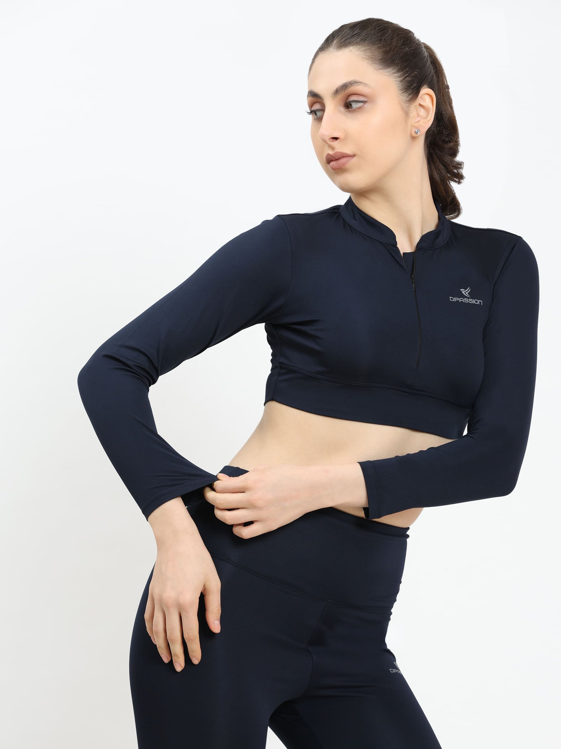 Dpassion CoreFlex Long Sleeve Crop Training Top Navy - Dpassion