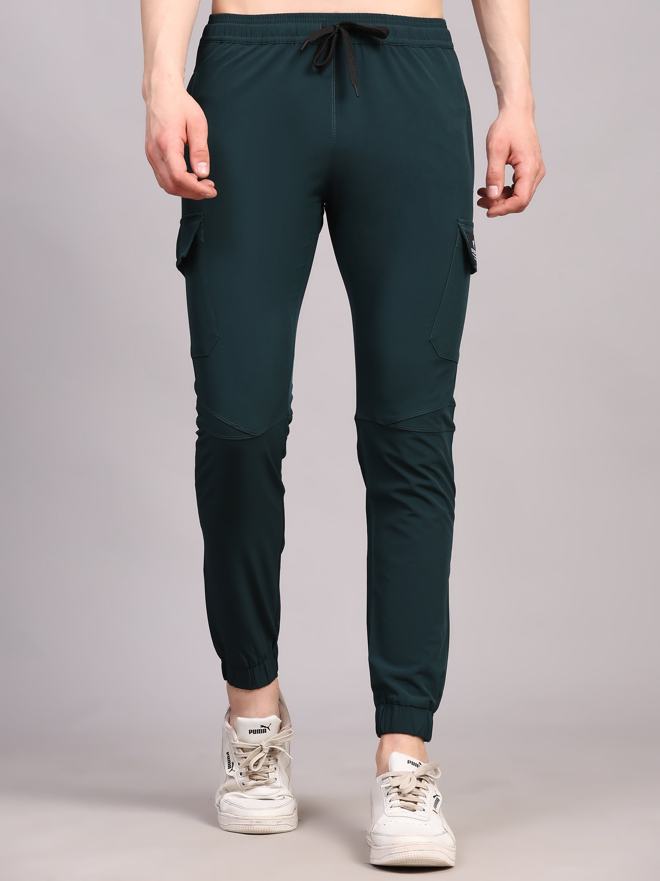 Dpassion Men Teal Cargo Joggers Tapered Gym Performance Activewear