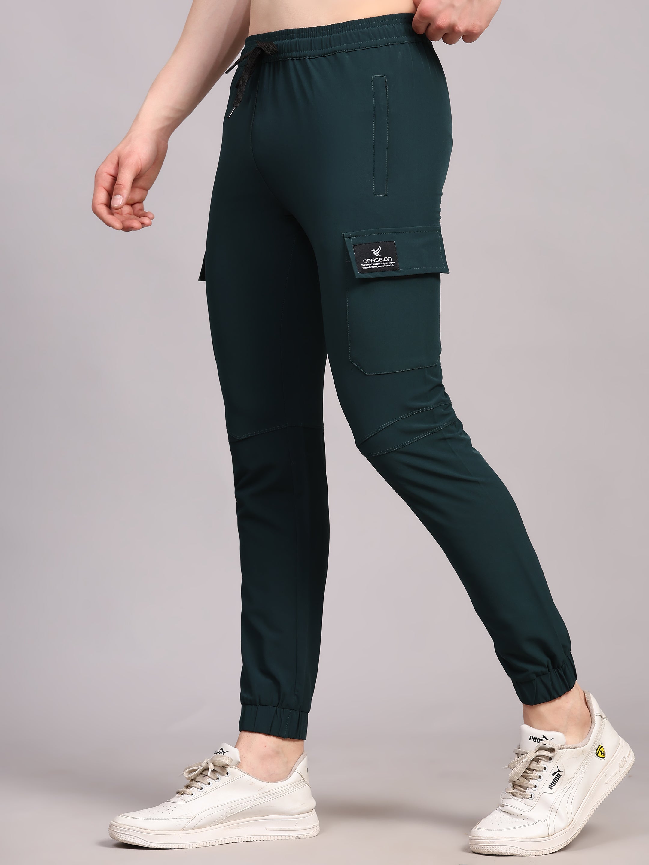 Dpassion Men Teal Cargo Joggers Tapered Gym Performance Activewear