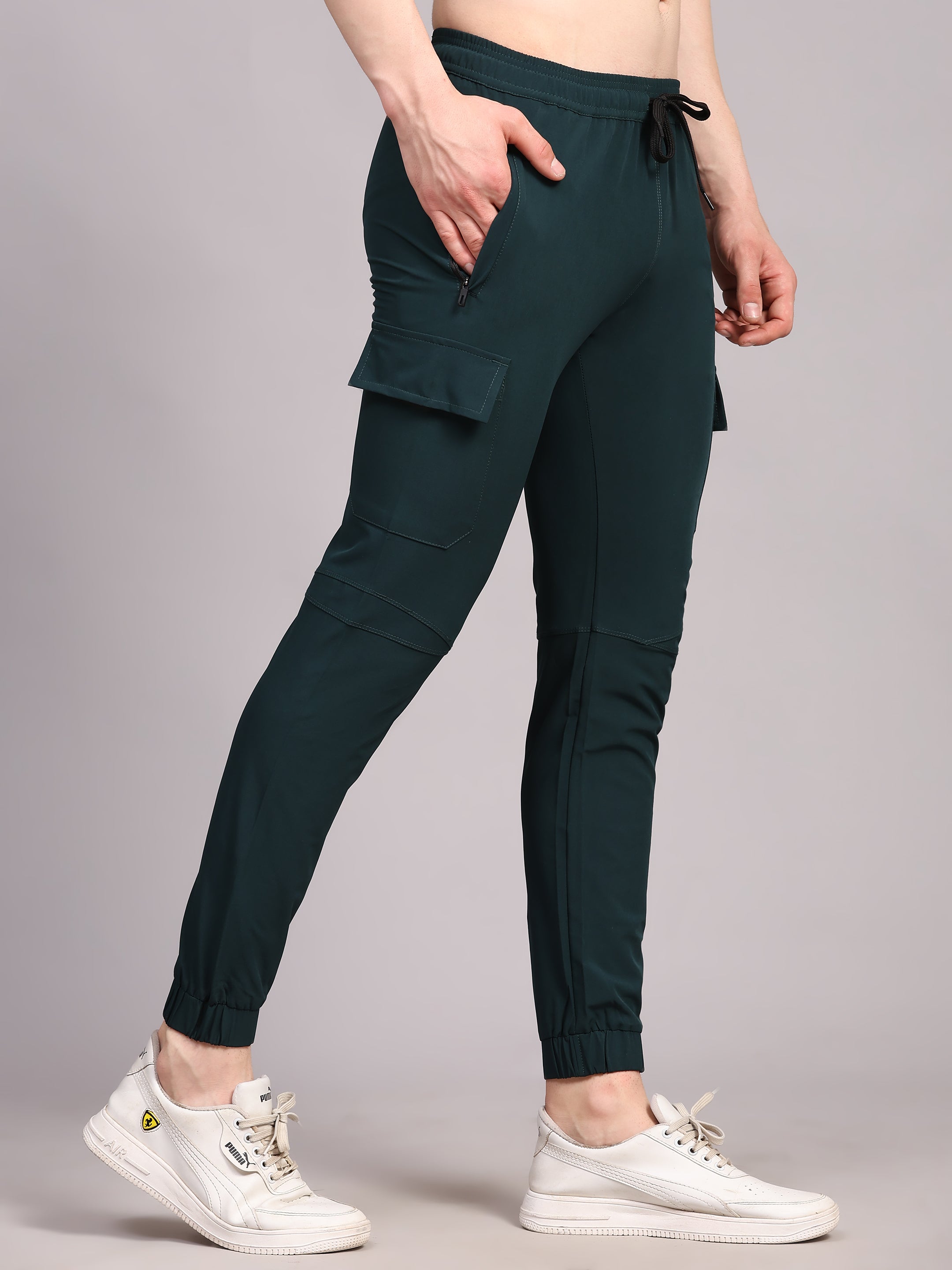 Dpassion Men Teal Cargo Joggers Tapered Gym Performance Activewear