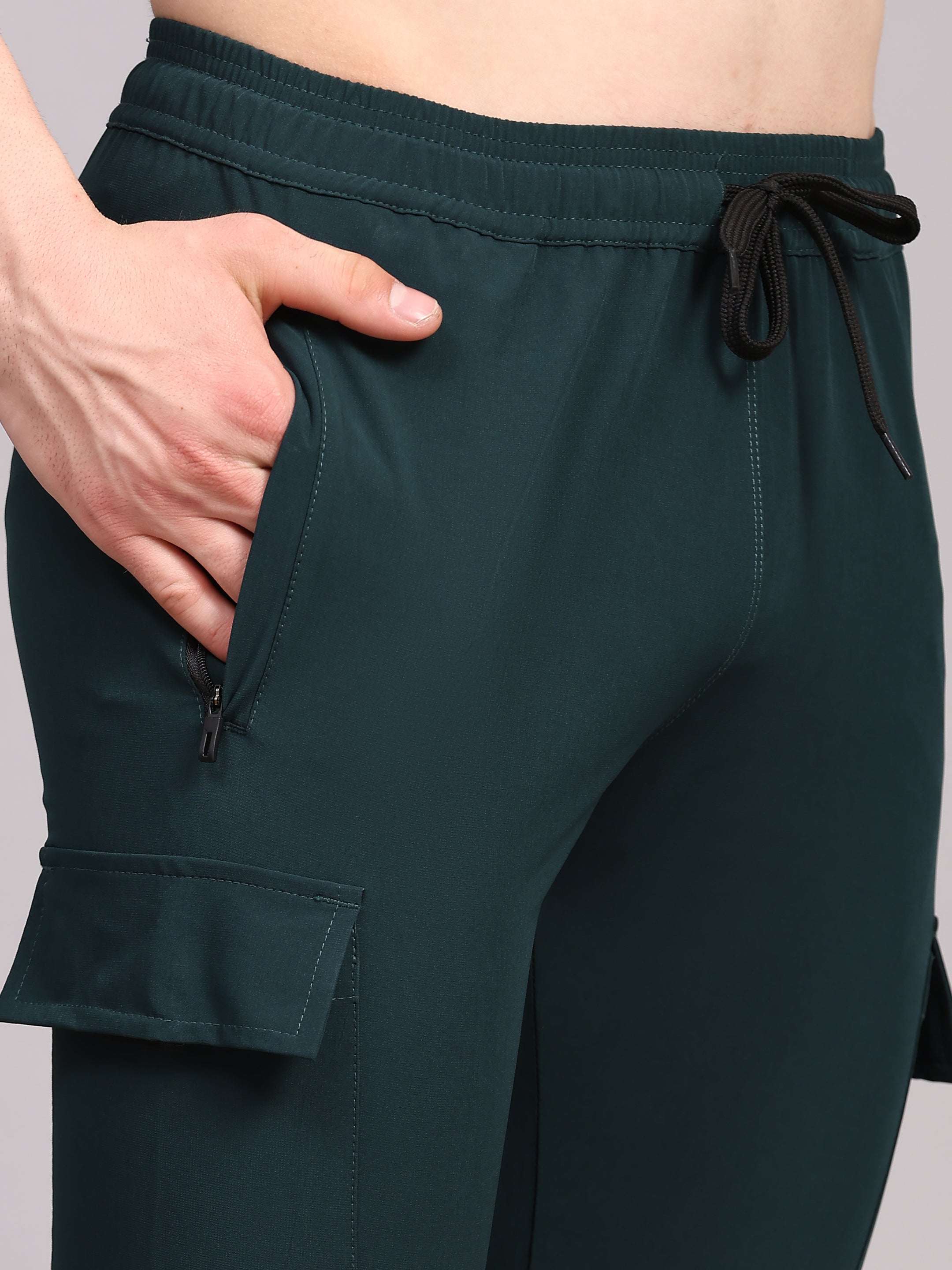 Dpassion Men Teal Cargo Joggers Tapered Gym Performance Activewear