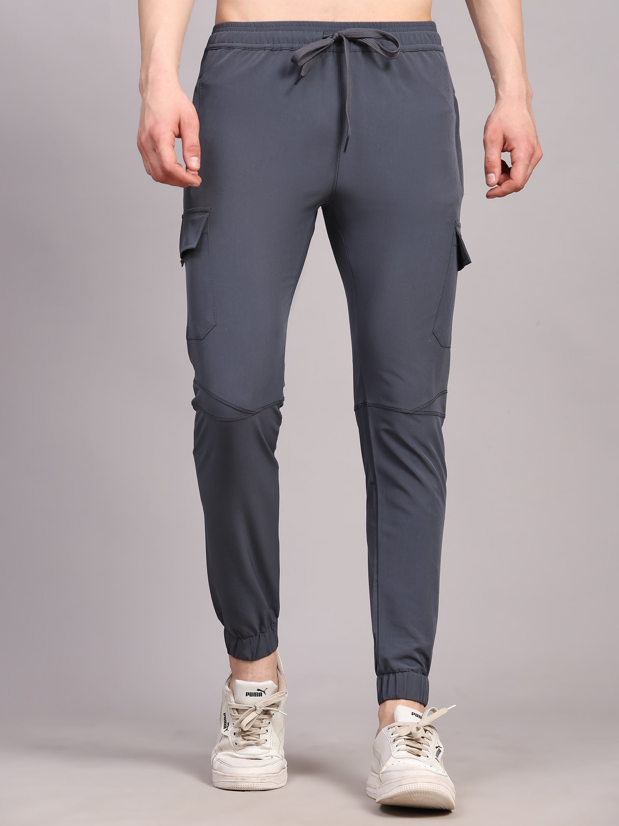 Dpassion Men Grey Cargo Joggers Tapered Gym Performance Activewear - Dpassion