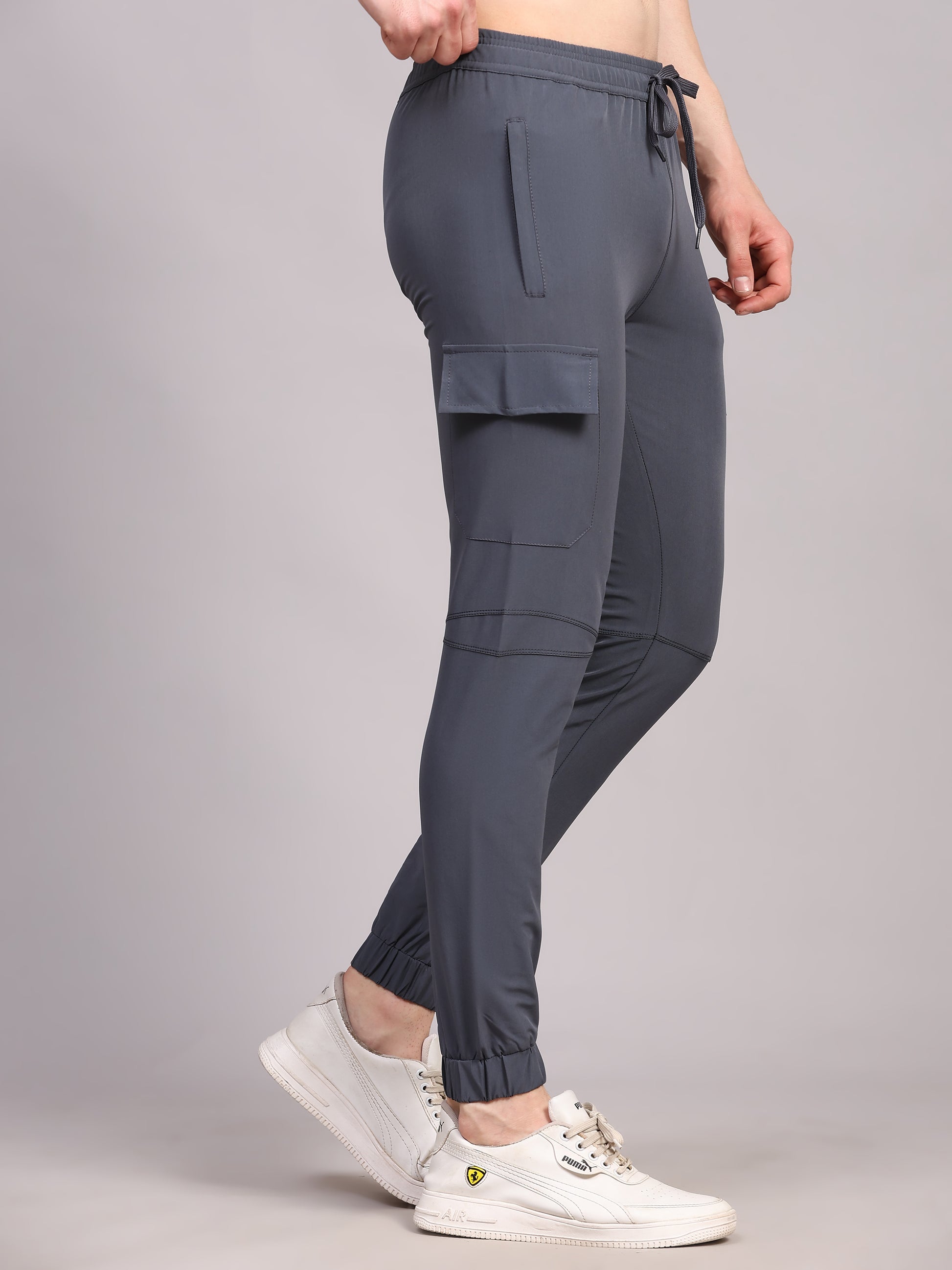 Dpassion Men Grey Cargo Joggers Tapered Gym Performance Activewear - Dpassion