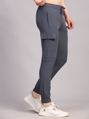 Dpassion Men Grey Cargo Joggers Tapered Gym Performance Activewear - Dpassion