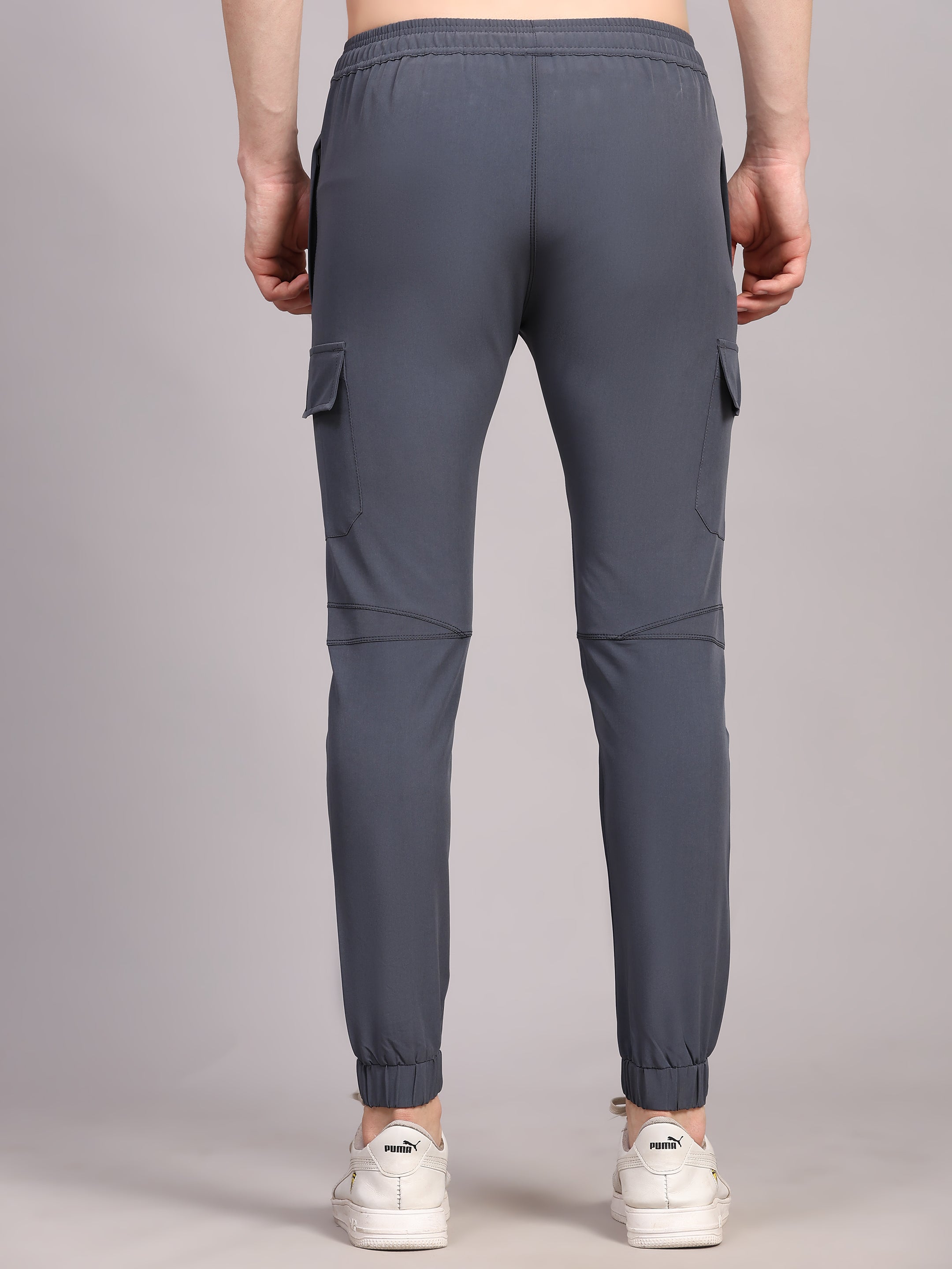 Dpassion Men Grey Cargo Joggers Tapered Gym Performance Activewear - Dpassion