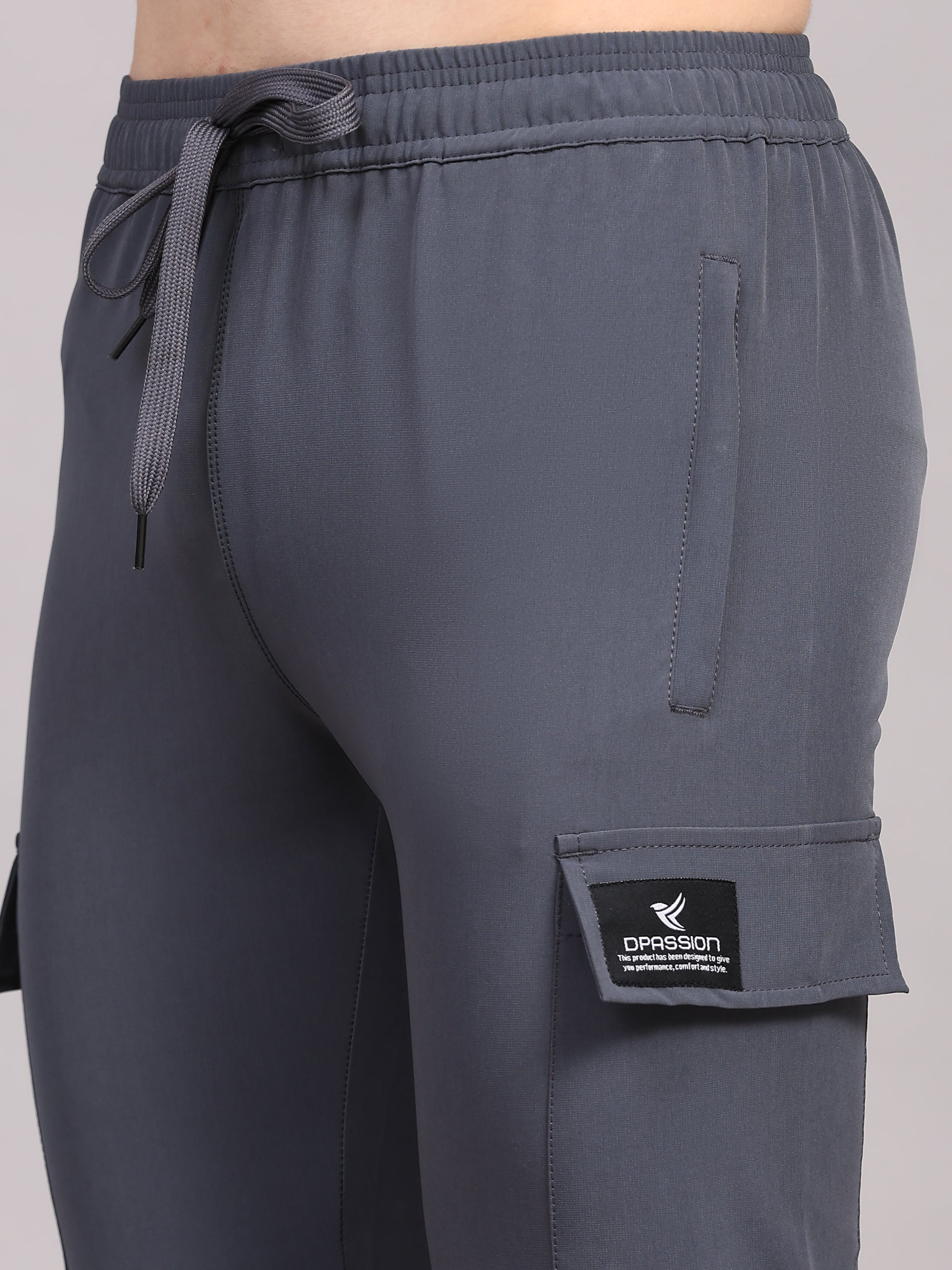 Dpassion Men Grey Cargo Joggers Tapered Gym Performance Activewear - Dpassion