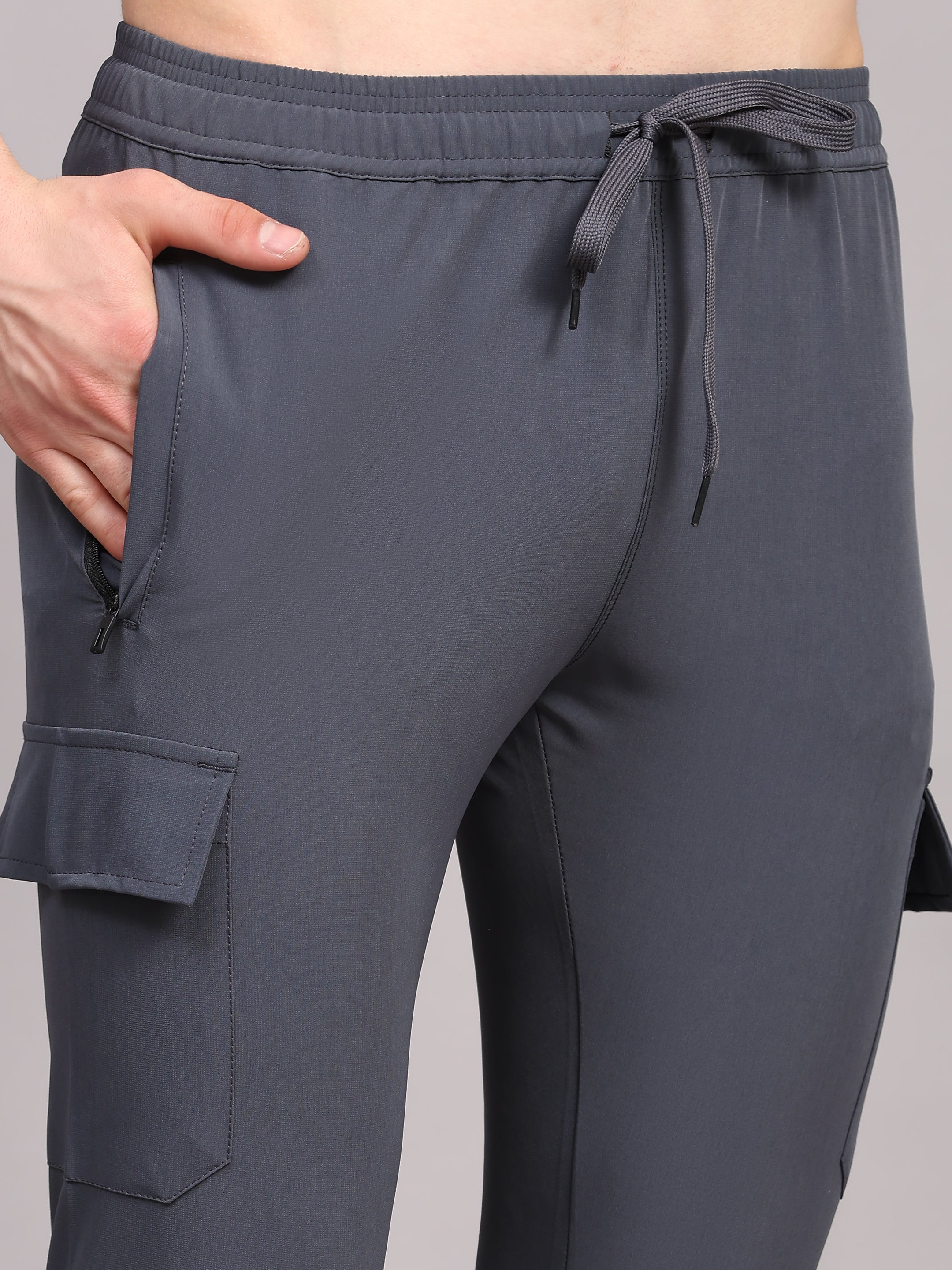 Dpassion Men Grey Cargo Joggers Tapered Gym Performance Activewear - Dpassion