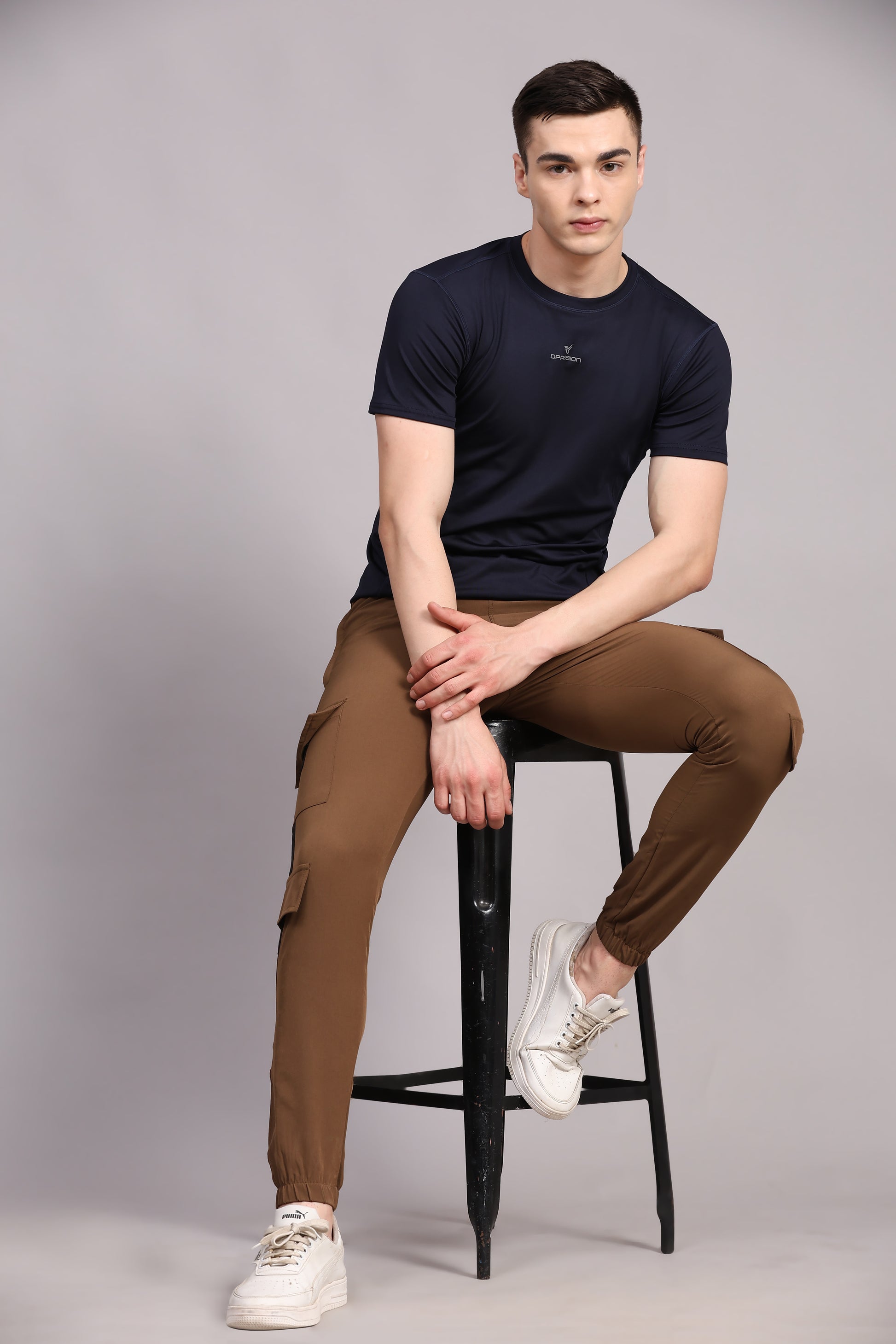 Dpassion Men Brown Cargo Joggers Utility Performance Activewear - Dpassion