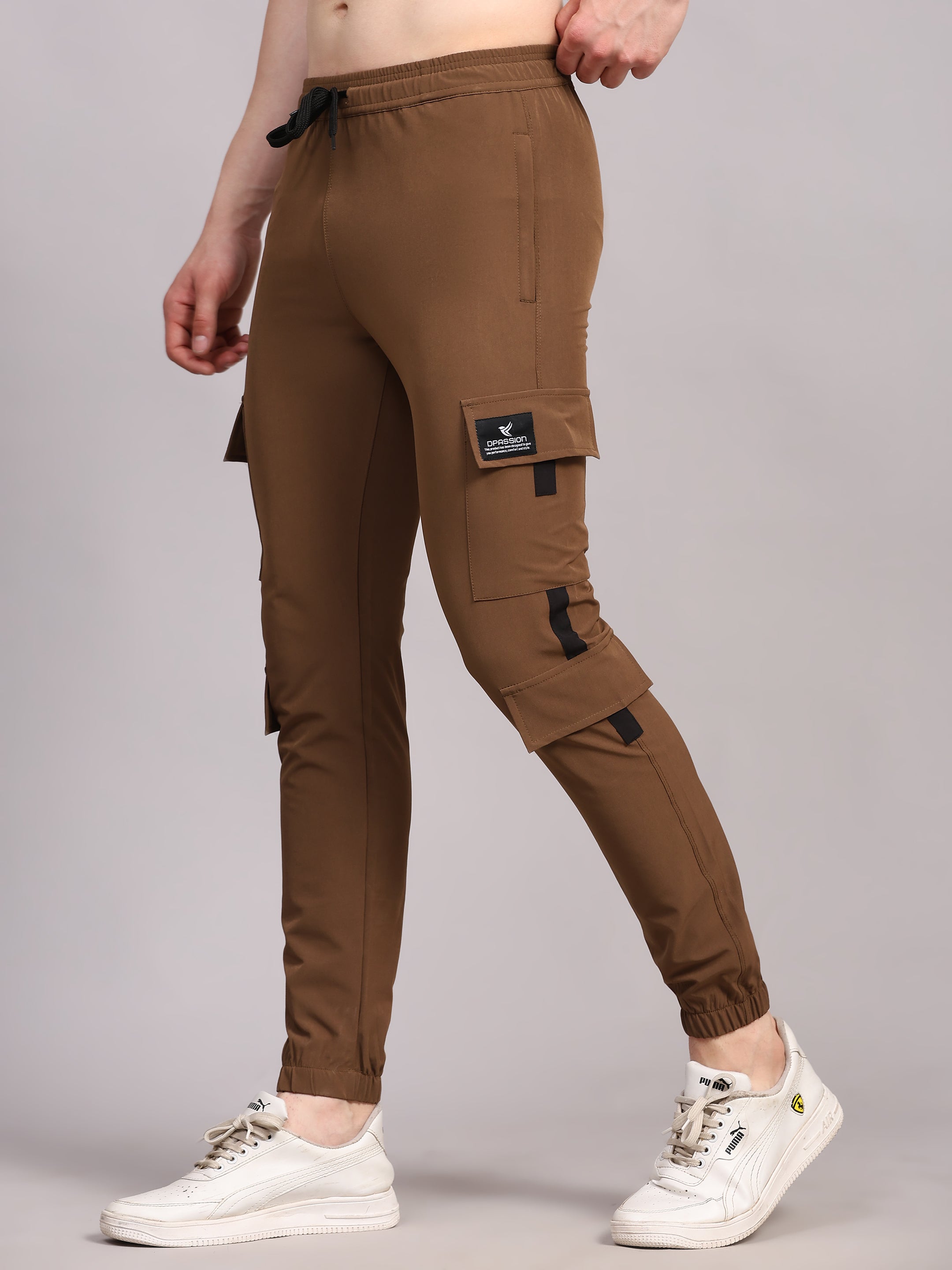 Dpassion Men Brown Cargo Joggers Utility Performance Activewear - Dpassion