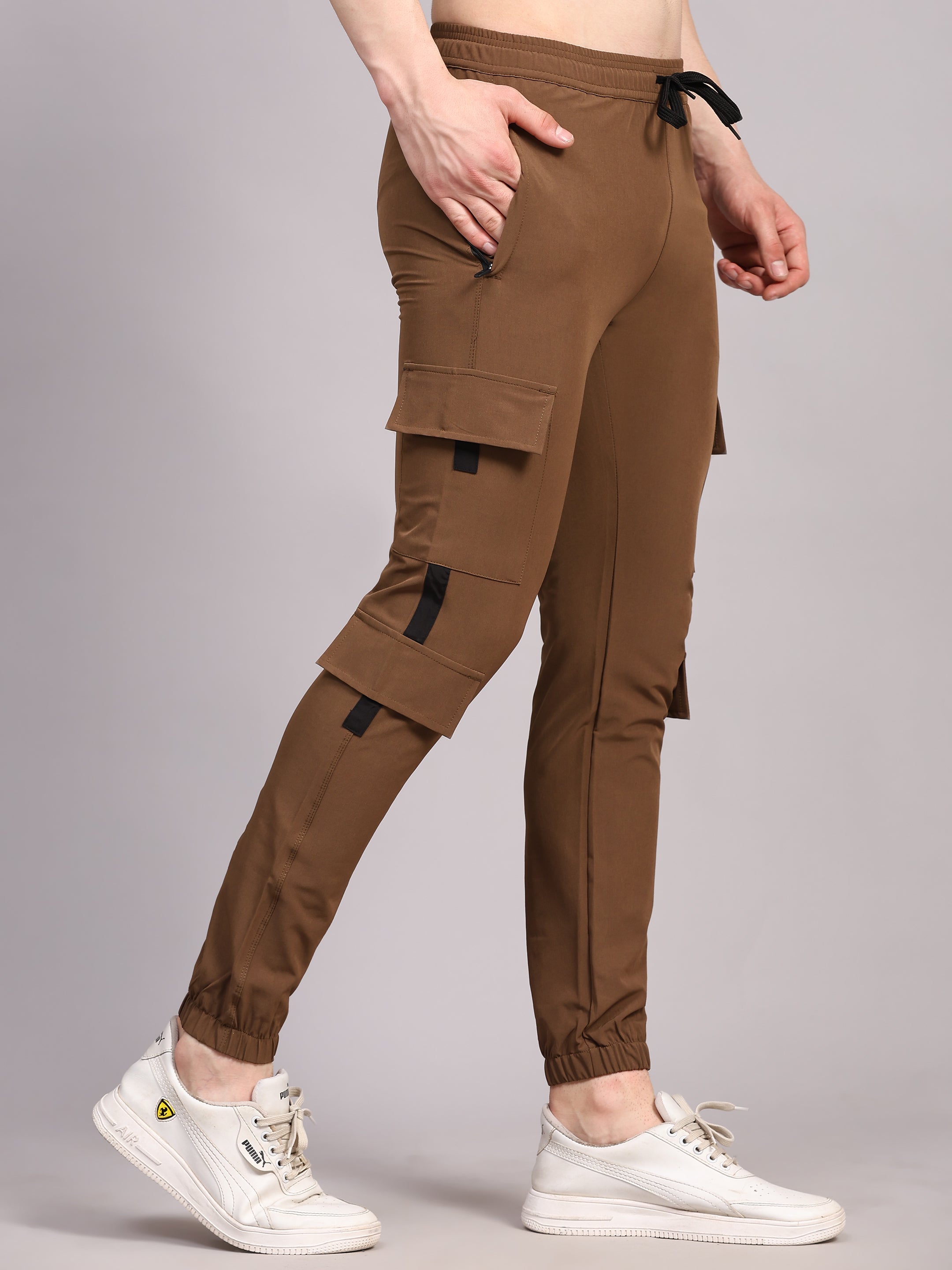 Dpassion Men Brown Cargo Joggers Utility Performance Activewear - Dpassion