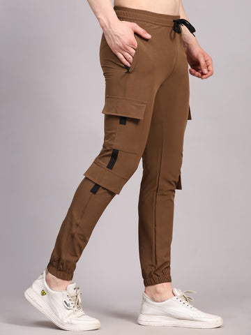Dpassion Men Brown Cargo Joggers Utility Performance Activewear - Dpassion