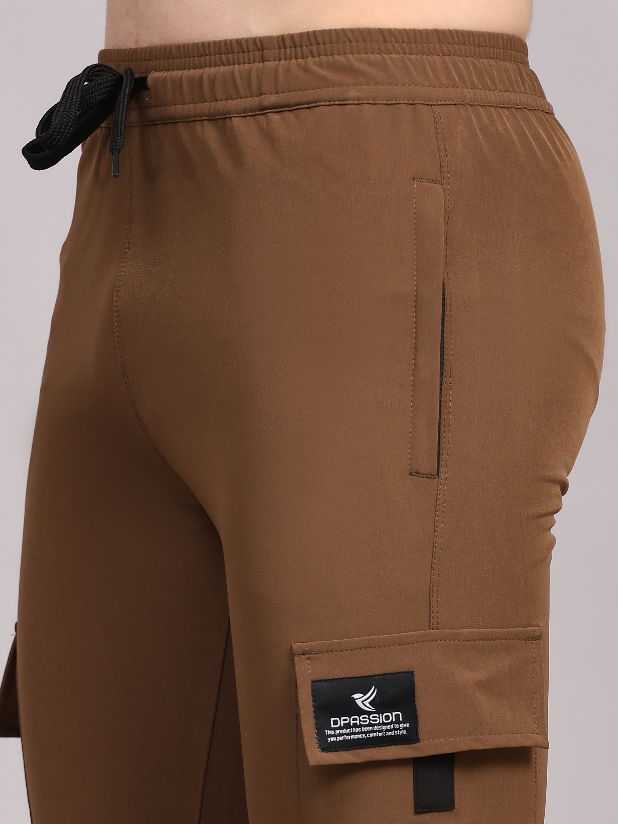Dpassion Men Brown Cargo Joggers Utility Performance Activewear - Dpassion