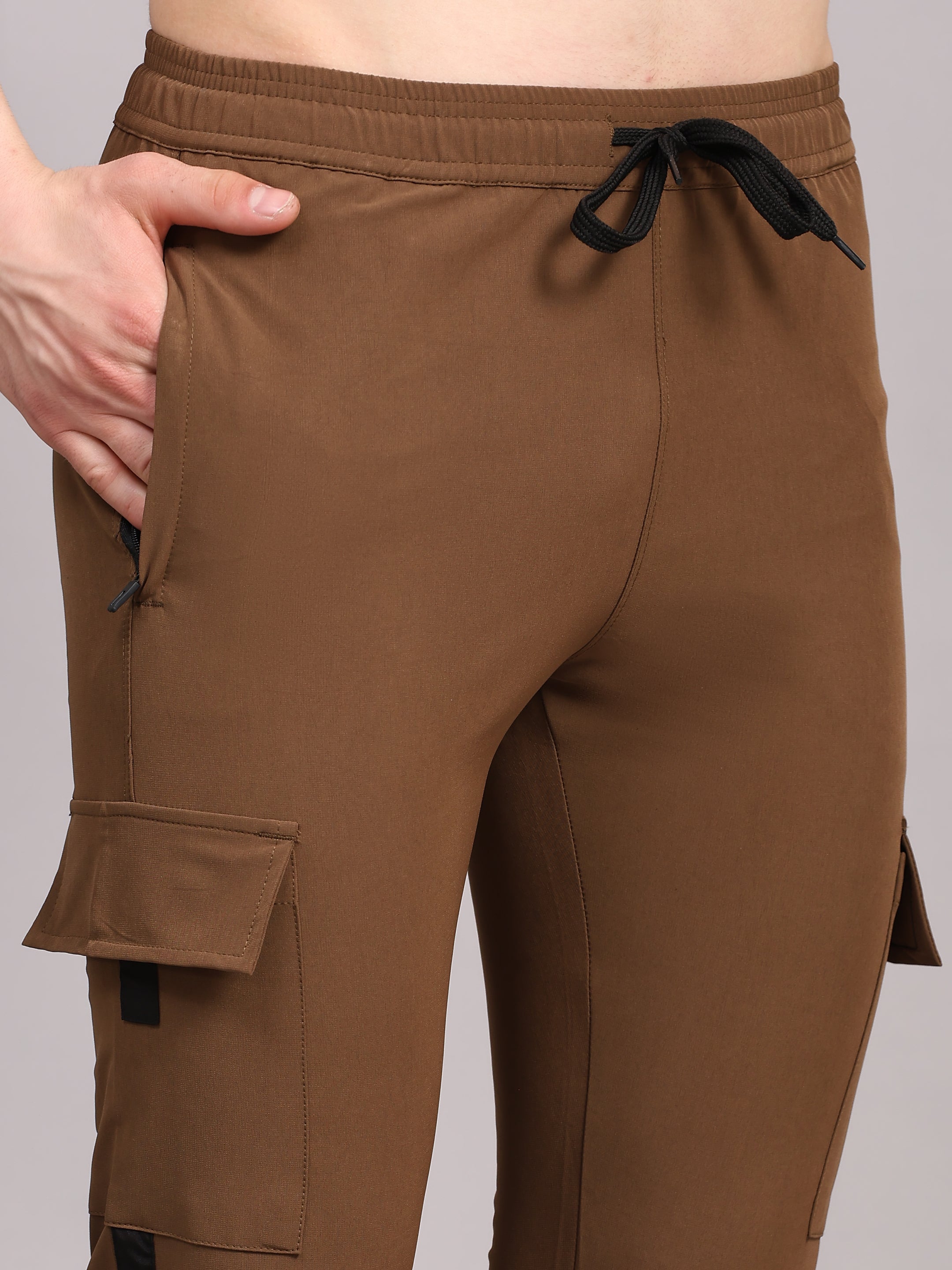 Dpassion Men Brown Cargo Joggers Utility Performance Activewear - Dpassion