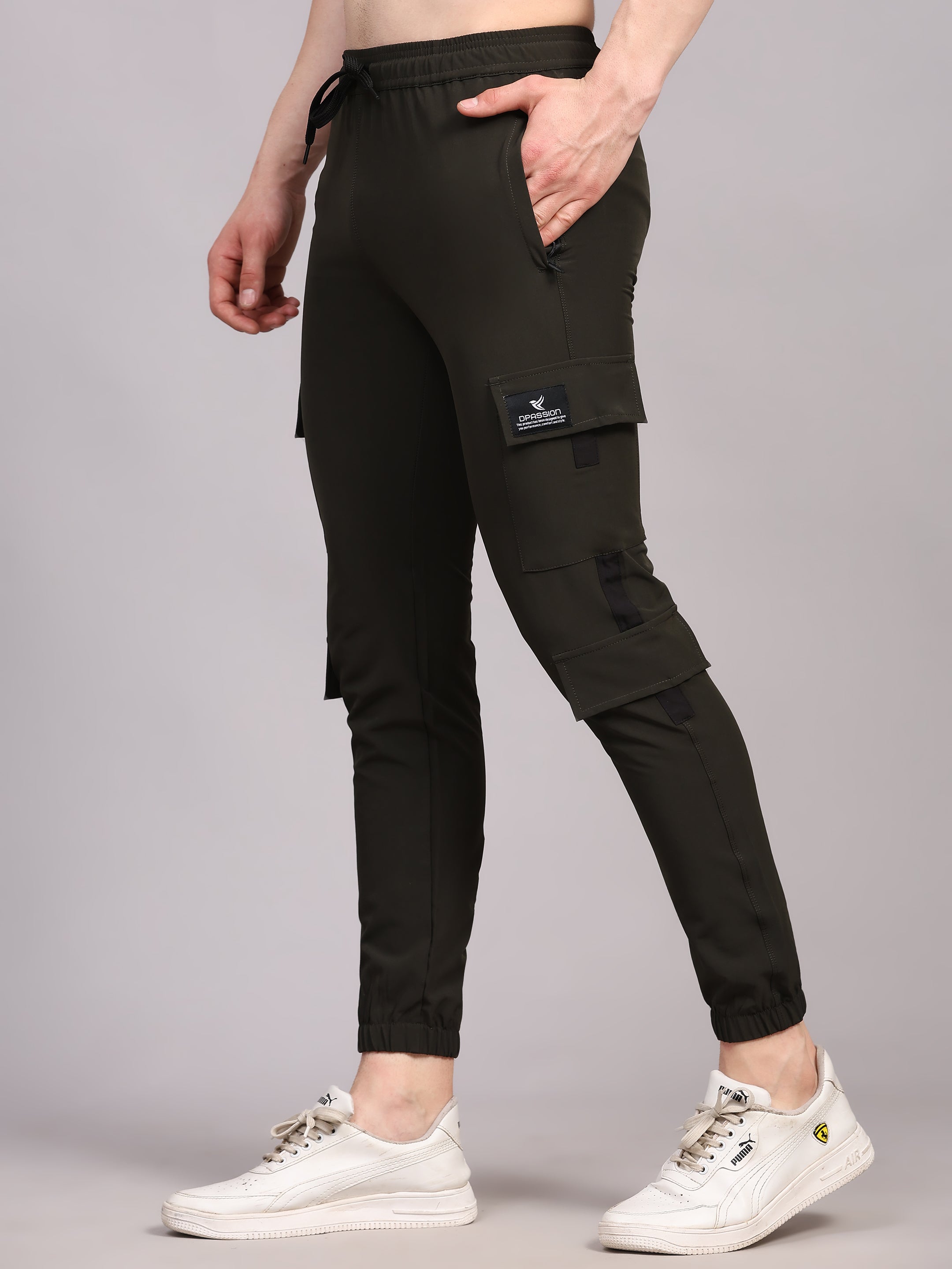 Dpassion Men Olive Cargo Joggers Utility Performance Activewear - Dpassion