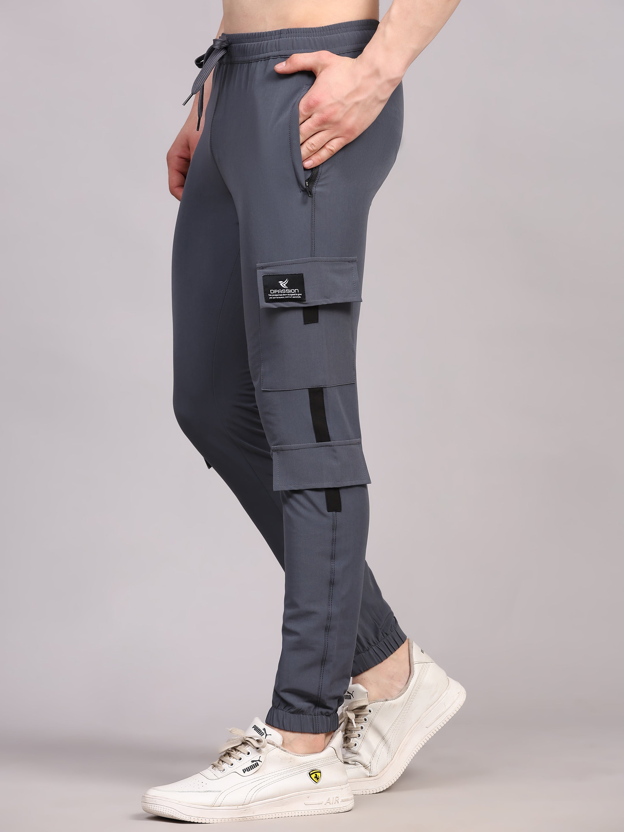Dpassion Men Grey Cargo Joggers Utility Performance Activewear - Dpassion