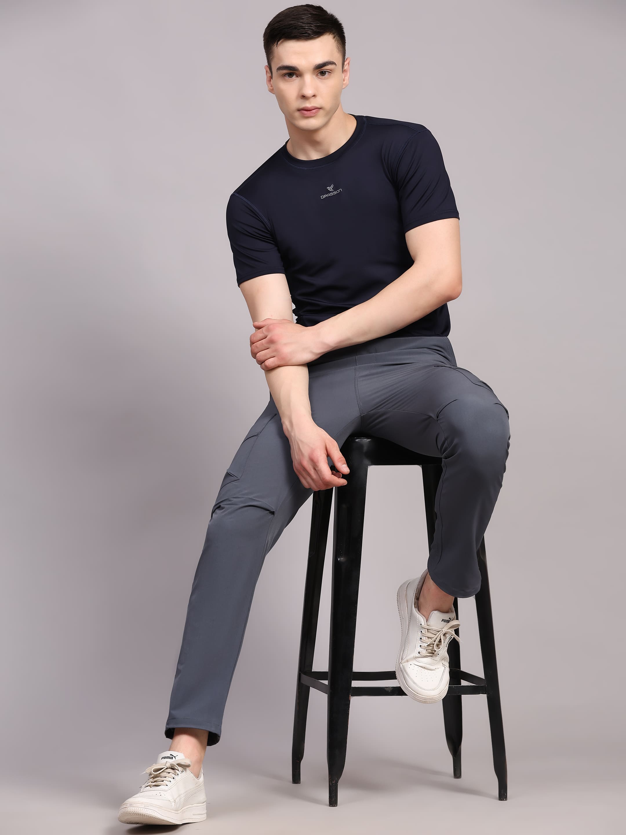 Dpassion Men Grey Cargo Track Pants Slim Fit Gym Activewear - Dpassion