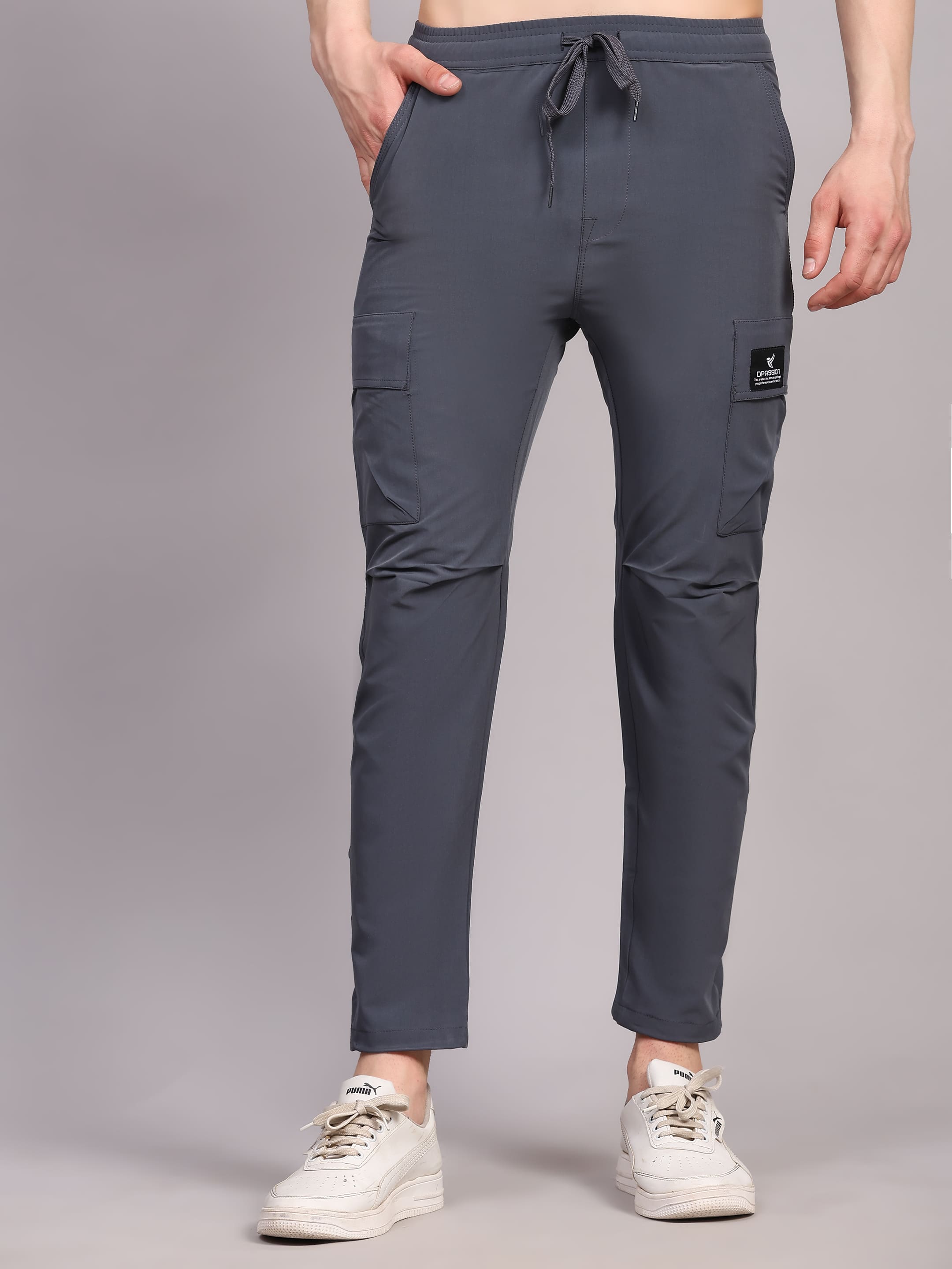 Dpassion Men Grey Cargo Track Pants Slim Fit Gym Activewear - Dpassion
