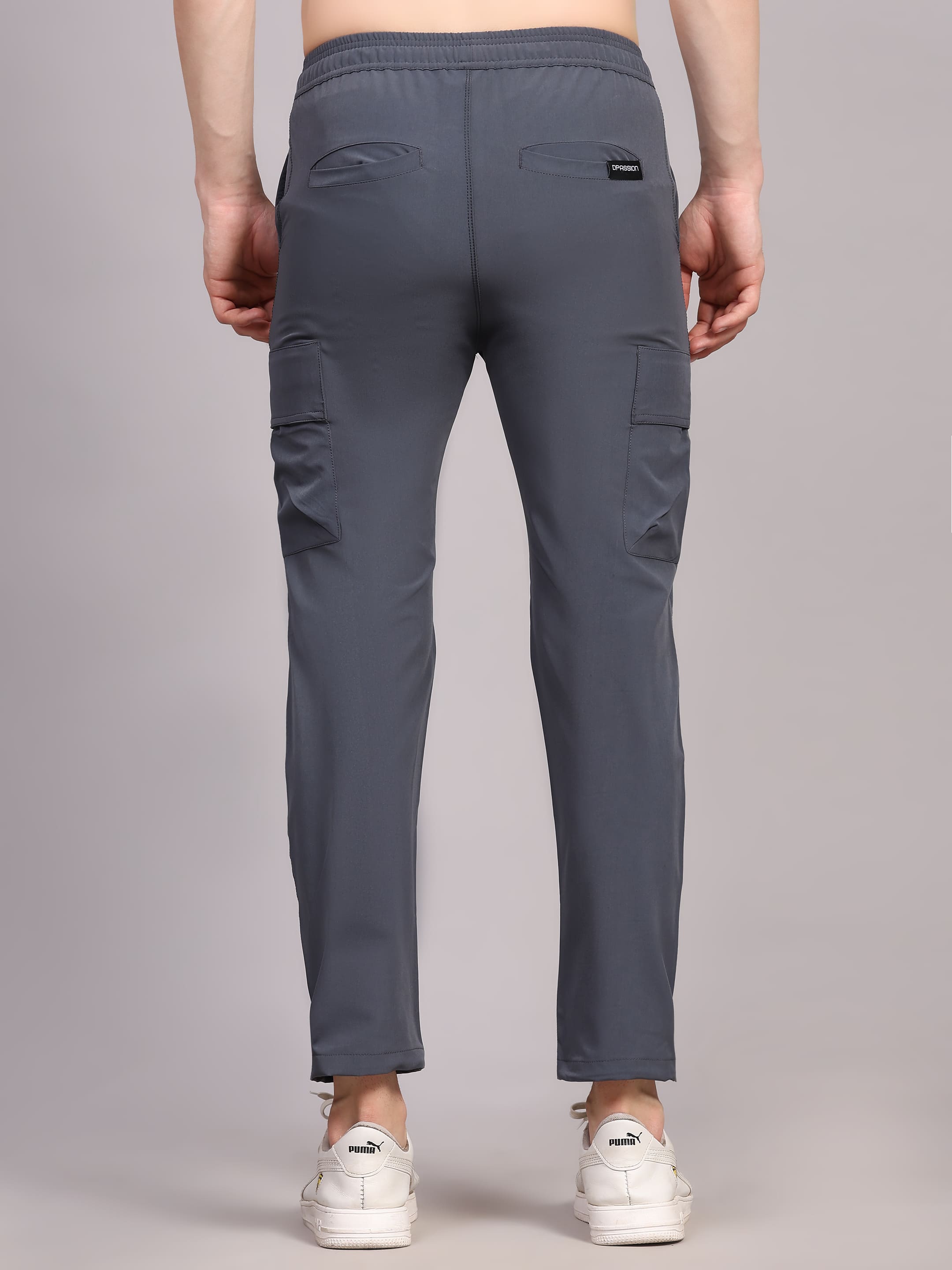 Dpassion Men Grey Cargo Track Pants Slim Fit Gym Activewear - Dpassion