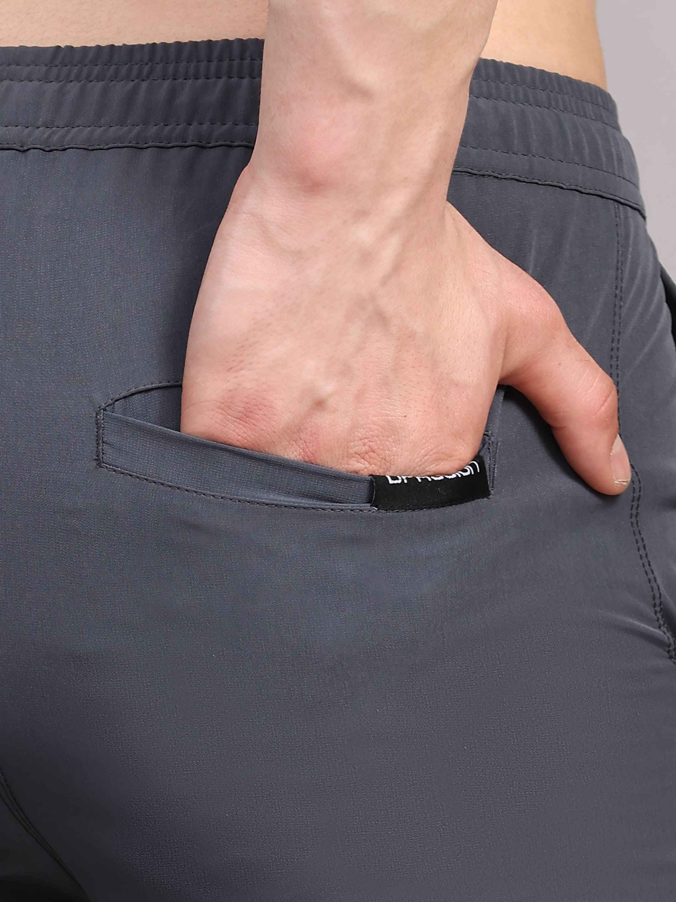 Dpassion Men Grey Cargo Track Pants Slim Fit Gym Activewear