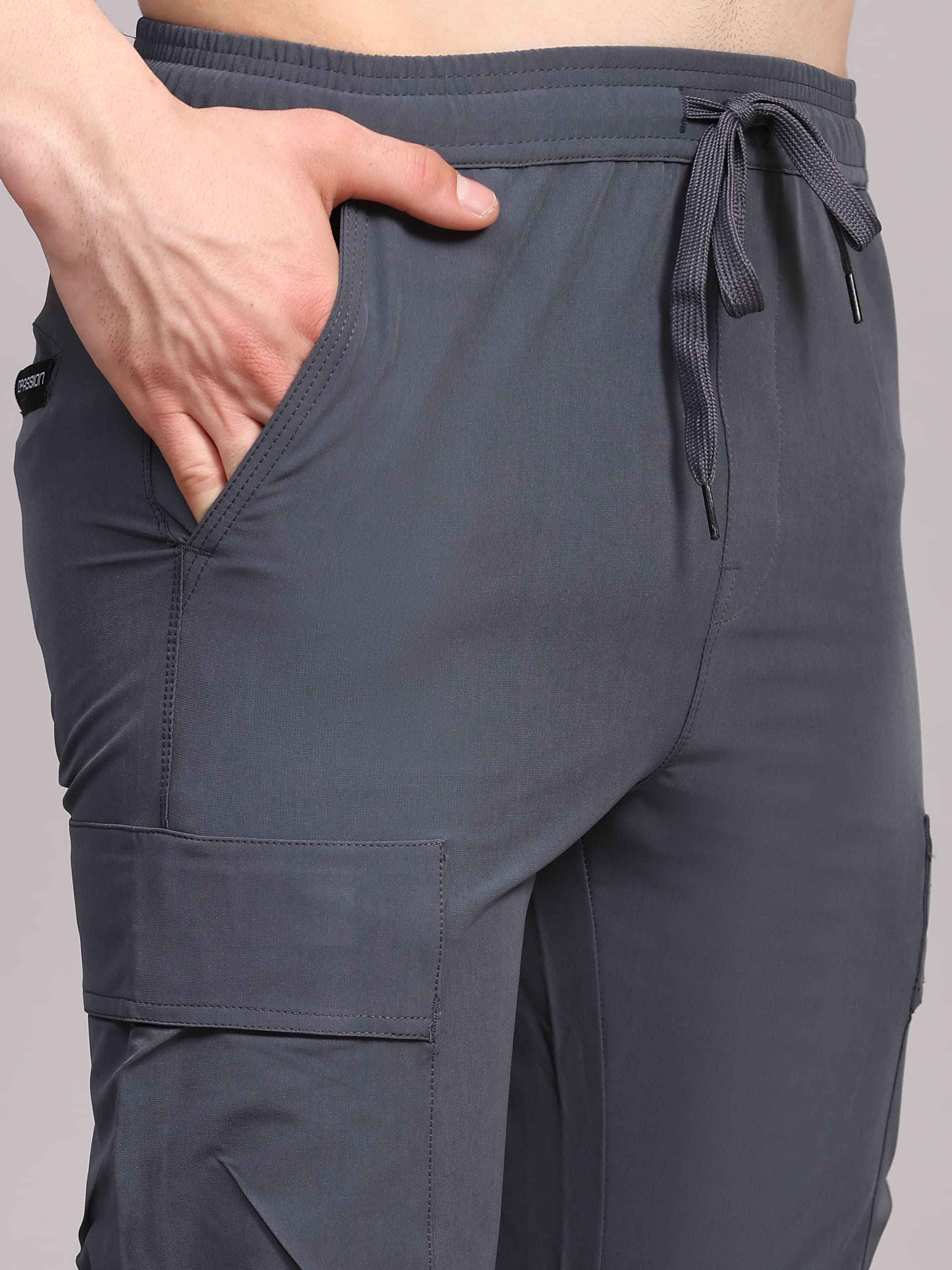 Dpassion Men Grey Cargo Track Pants Slim Fit Gym Activewear