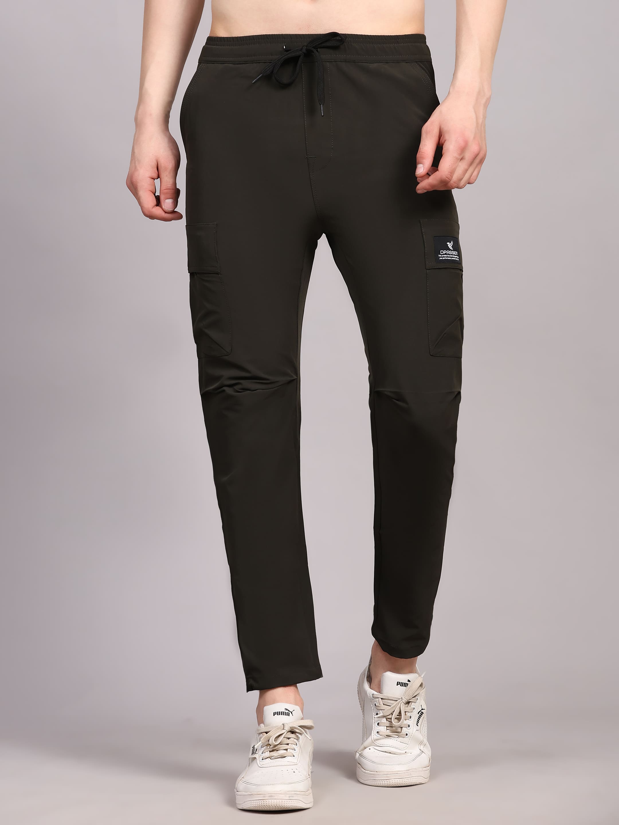 Dpassion Men Olive Cargo Track Pants Slim Fit Stretch Gym Activewear - Dpassion