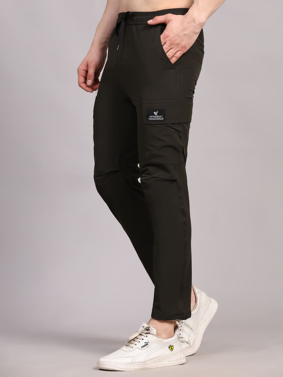 Dpassion Men Olive Cargo Track Pants Slim Fit Stretch Gym Activewear - Dpassion