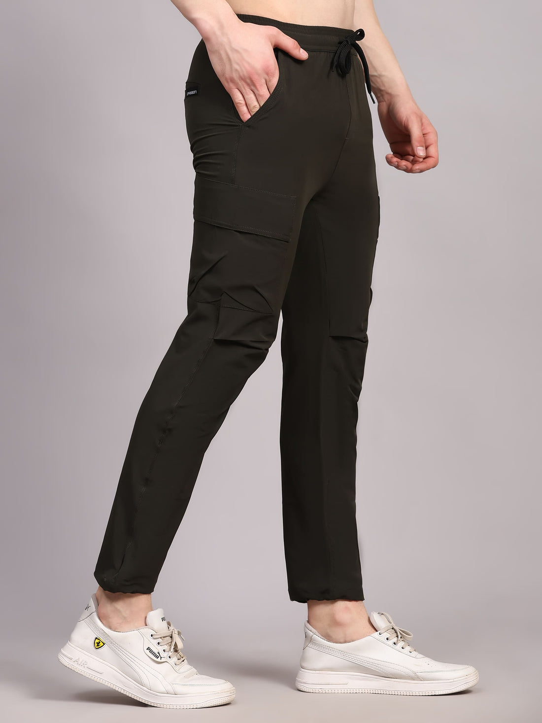 Dpassion Men Olive Cargo Track Pants Slim Fit Stretch Gym Activewear - Dpassion