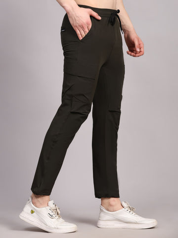 Dpassion Men Olive Cargo Track Pants Slim Fit Stretch Gym Activewear - Dpassion