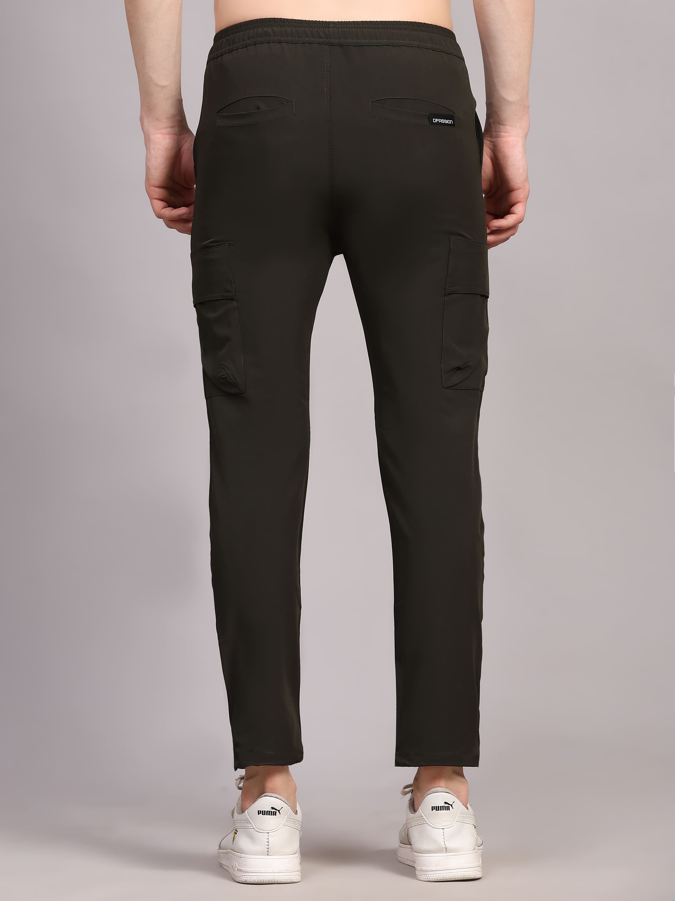 Dpassion Men Olive Cargo Track Pants Slim Fit Stretch Gym Activewear - Dpassion
