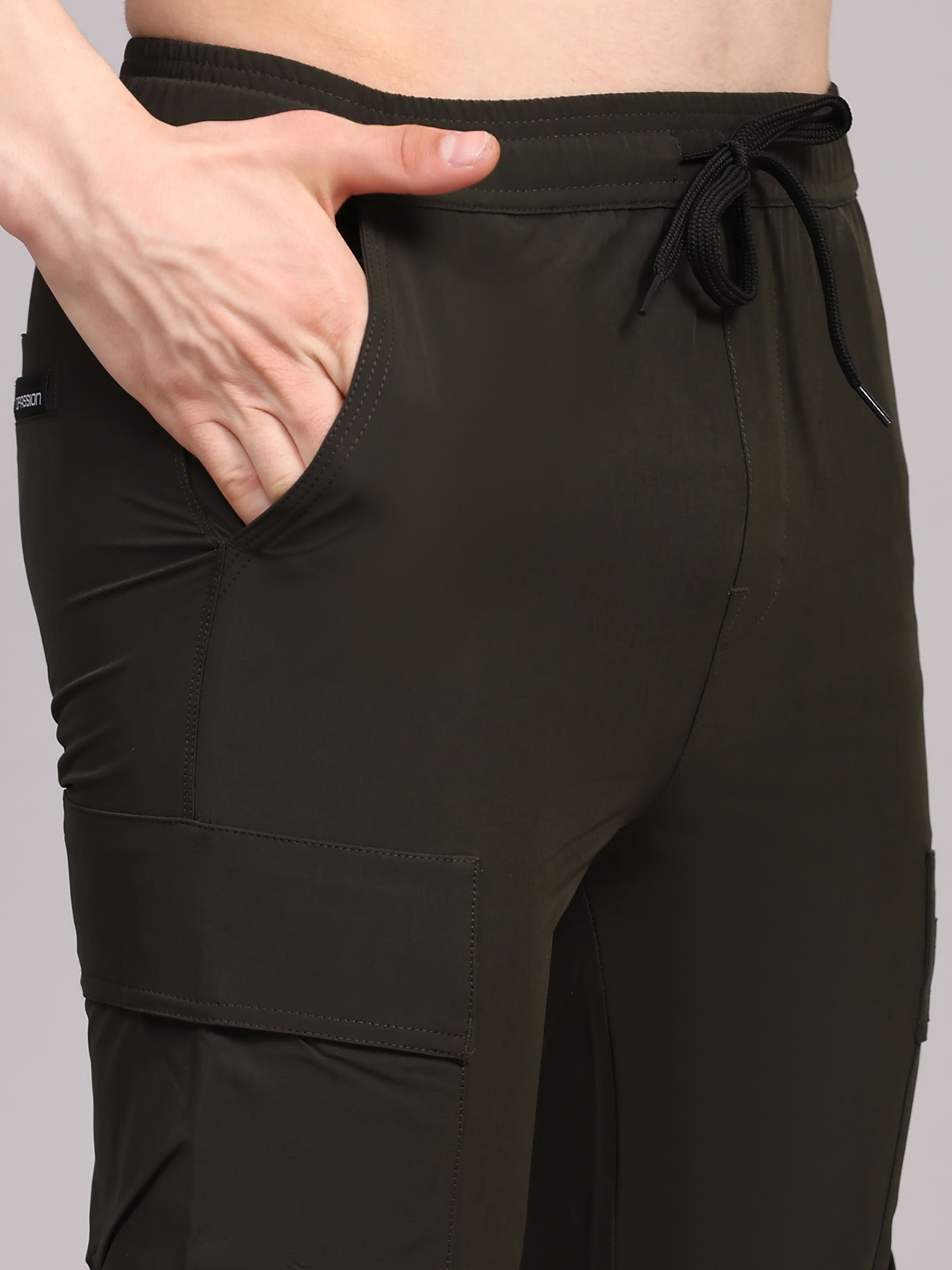 Dpassion Men Olive Cargo Track Pants Slim Fit Stretch Gym Activewear - Dpassion