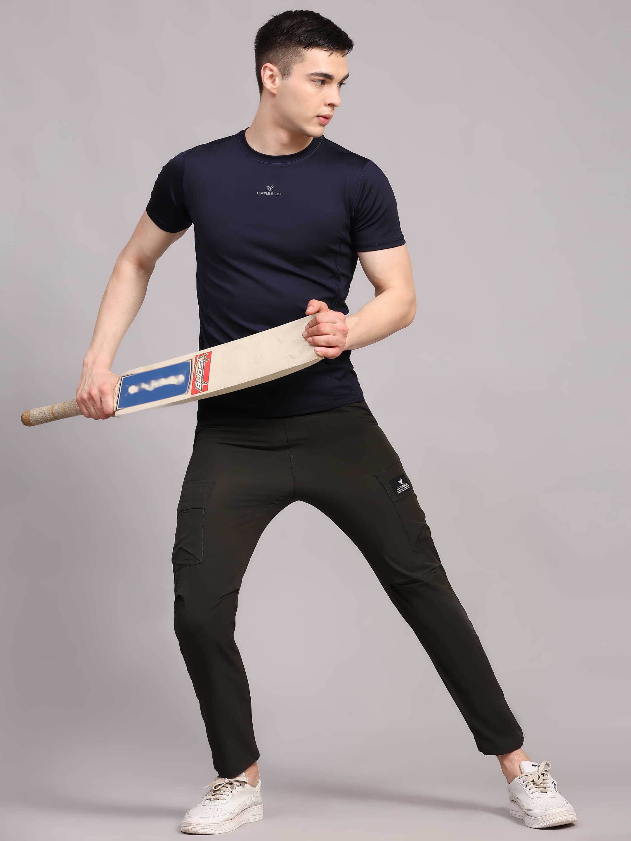 Dpassion Men Olive Cargo Track Pants Slim Fit Stretch Gym Activewear - Dpassion
