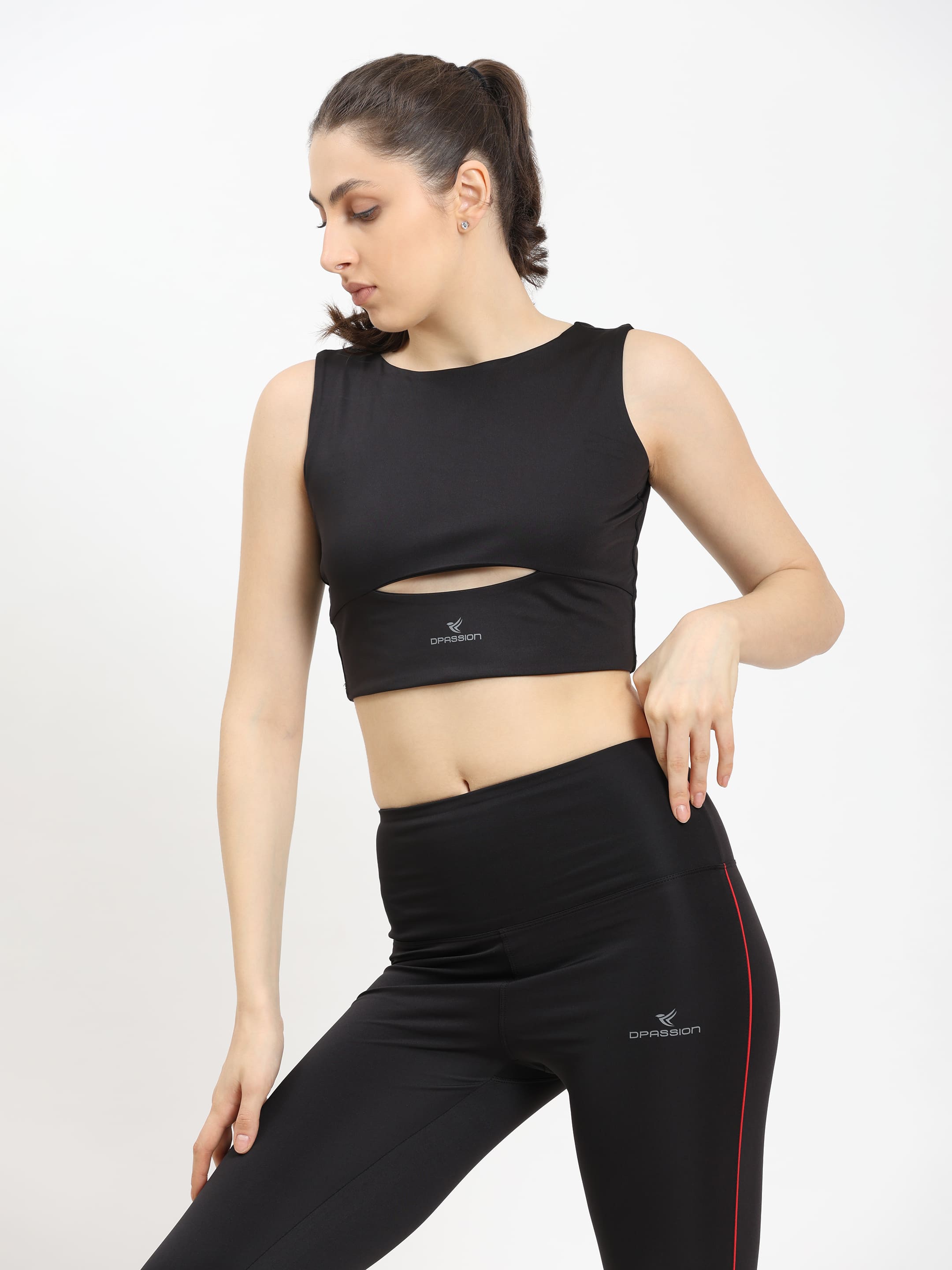 Dpassion Cut-Out Performance Crop Top for Women Gym Activewear - Dpassion