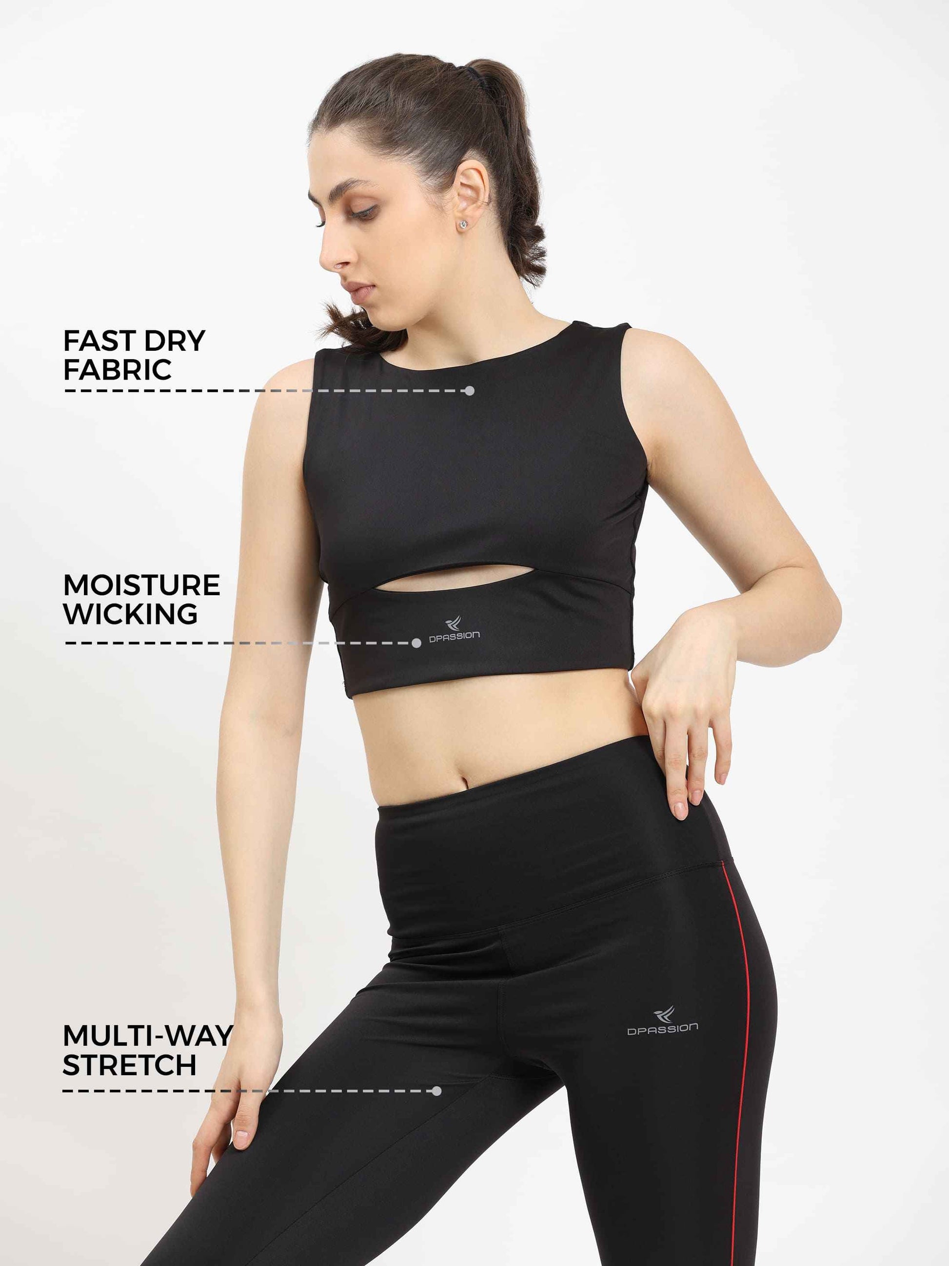 Dpassion Cut-Out Performance Crop Top for Women Gym Activewear