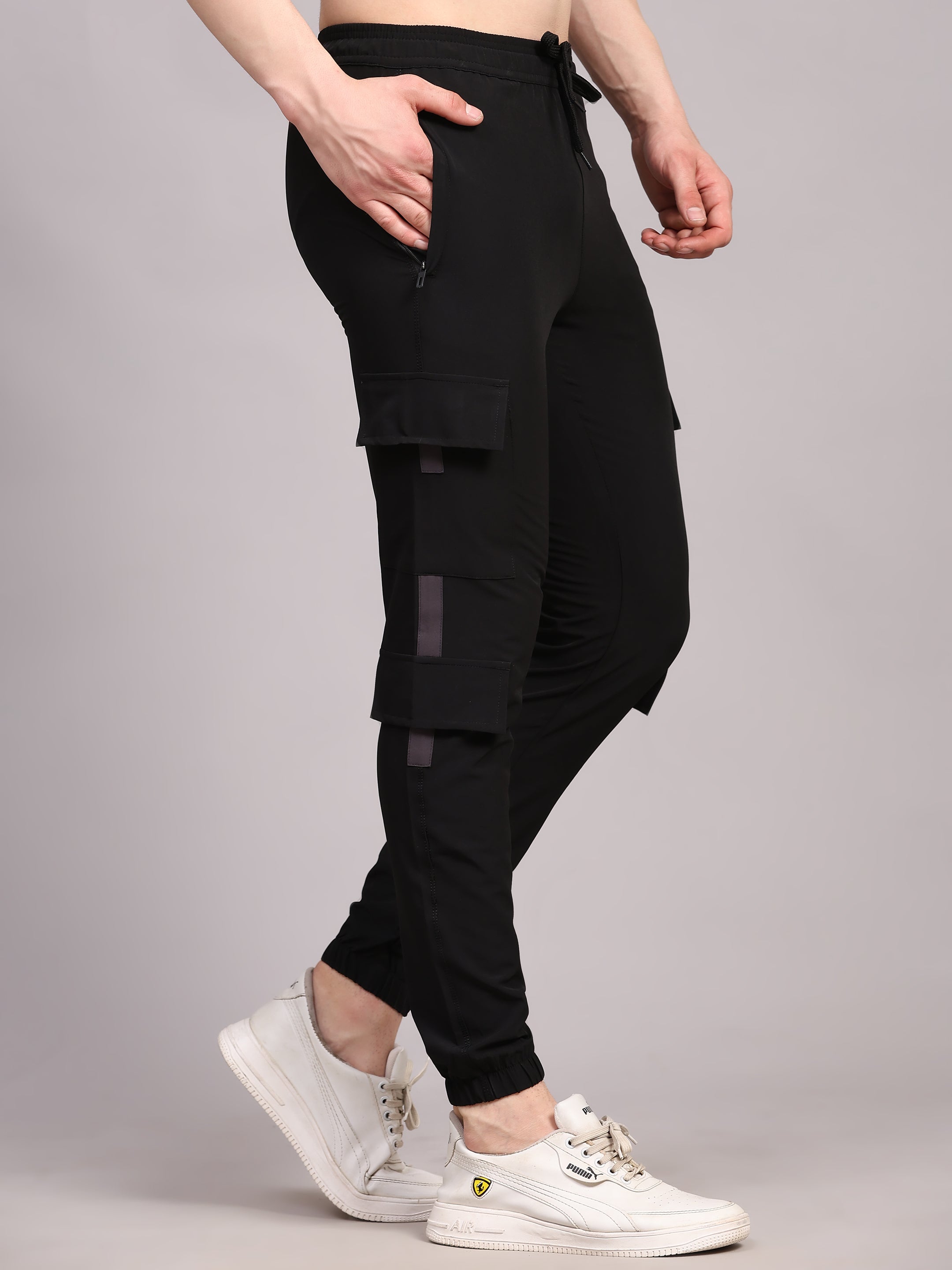 Dpassion Men Utility Cargo Joggers Black Performance Activewear - Dpassion
