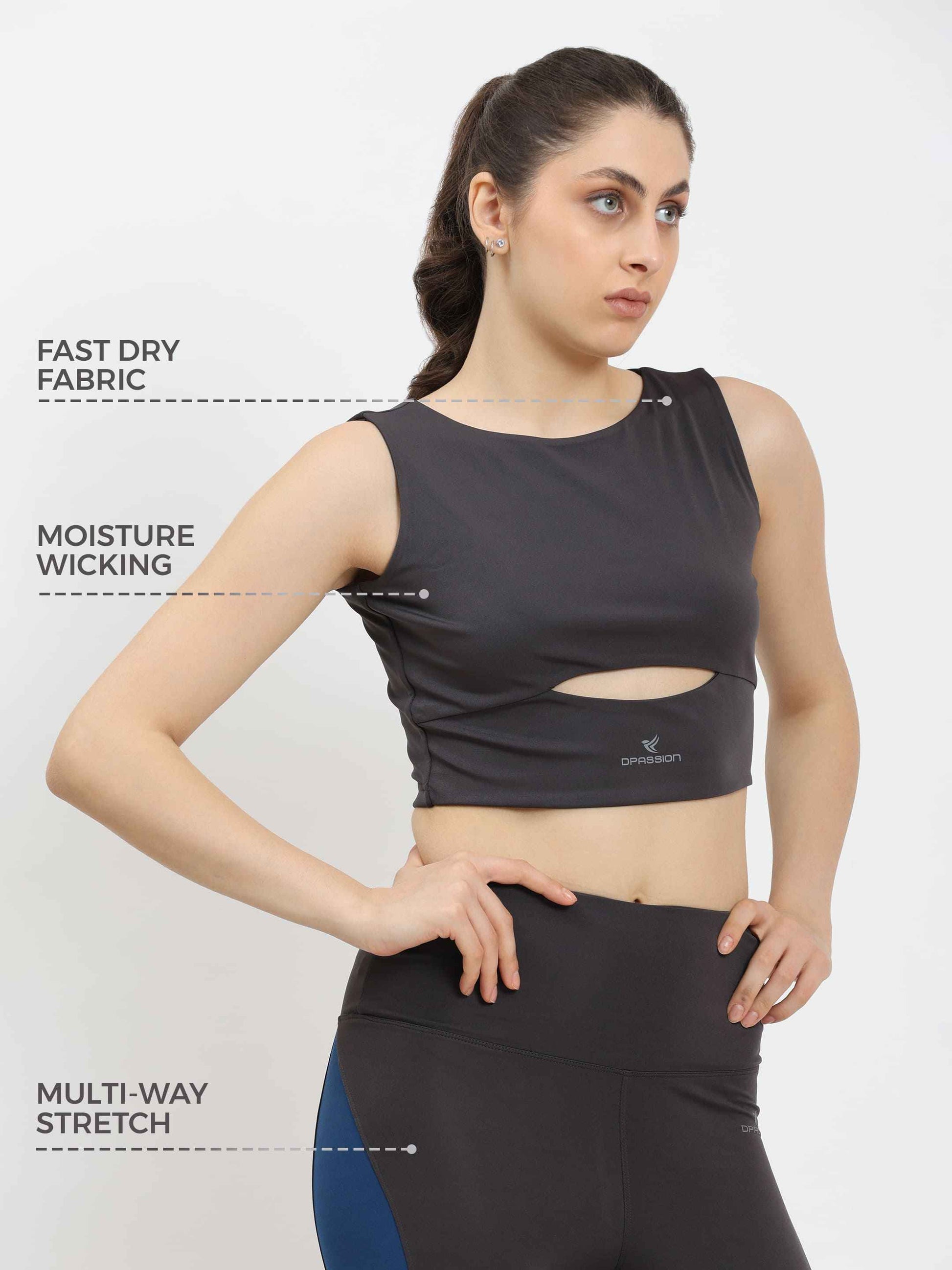 Dpassion Sculpt Cut-Out Crop Top Women Gym Activewear