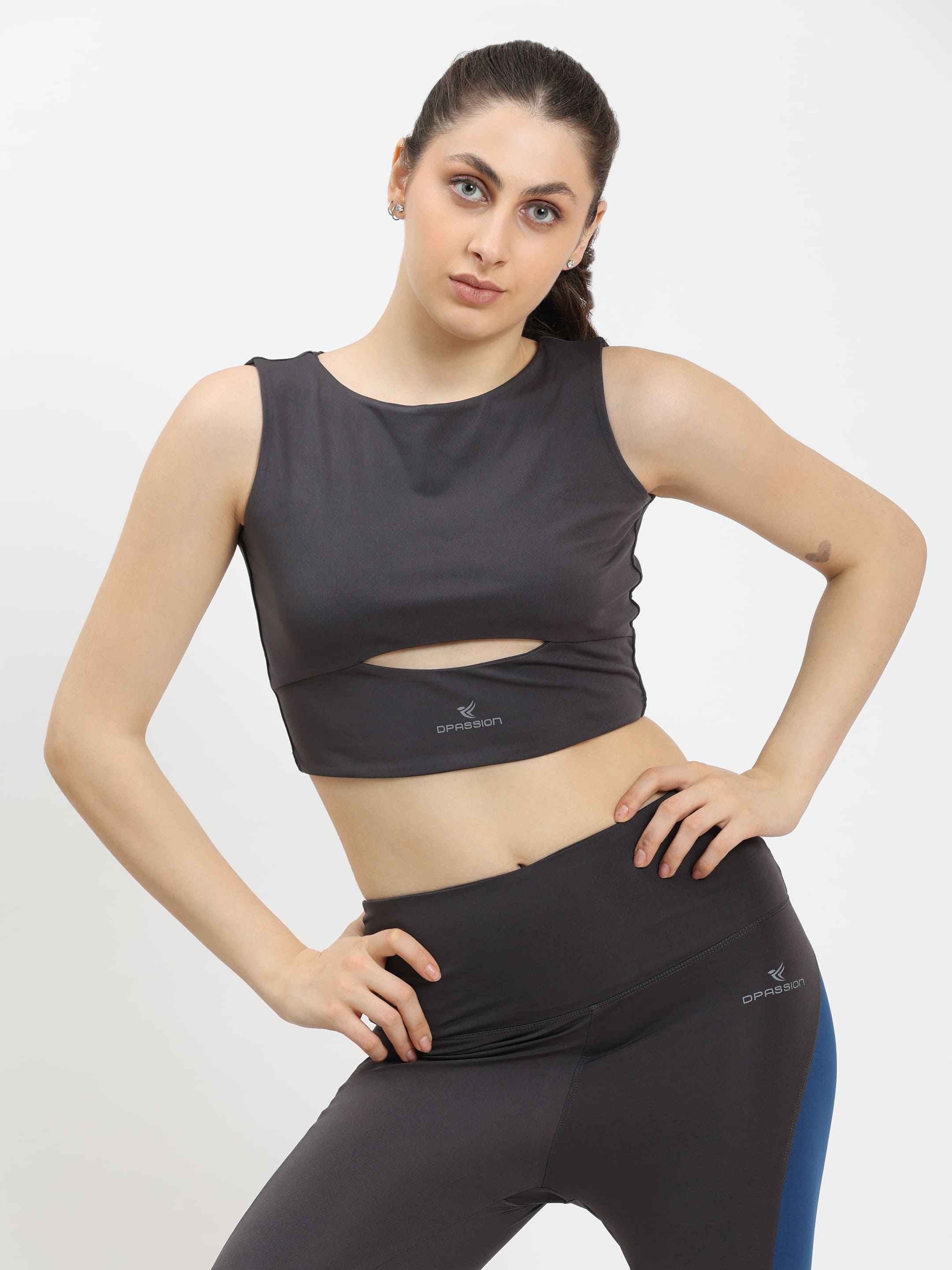 Dpassion Sculpt Cut-Out Crop Top Women Gym Activewear