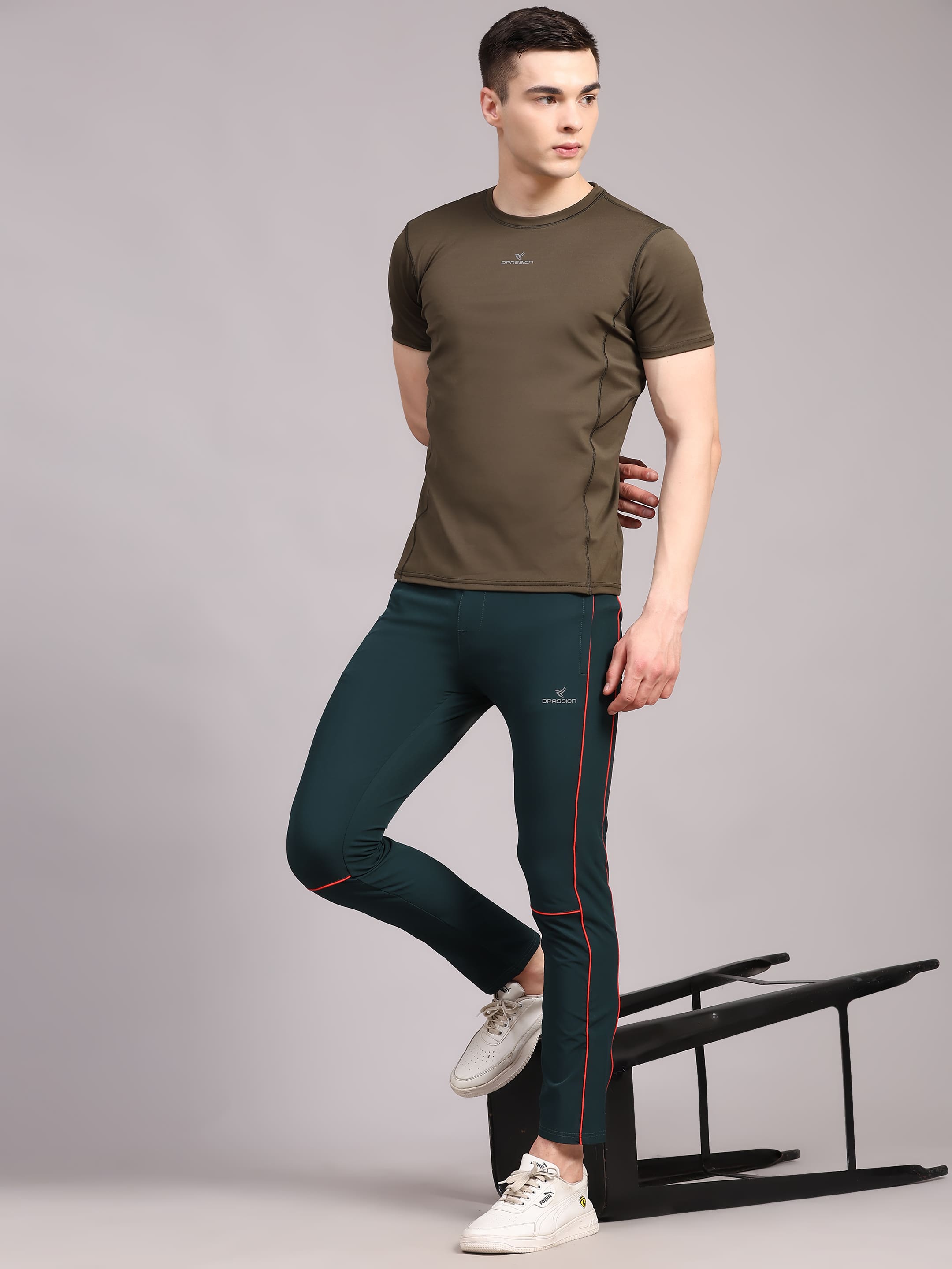 Dpassion Men Slim Fit Training Track Pants Contrast Stripe Activewear Green - Dpassion